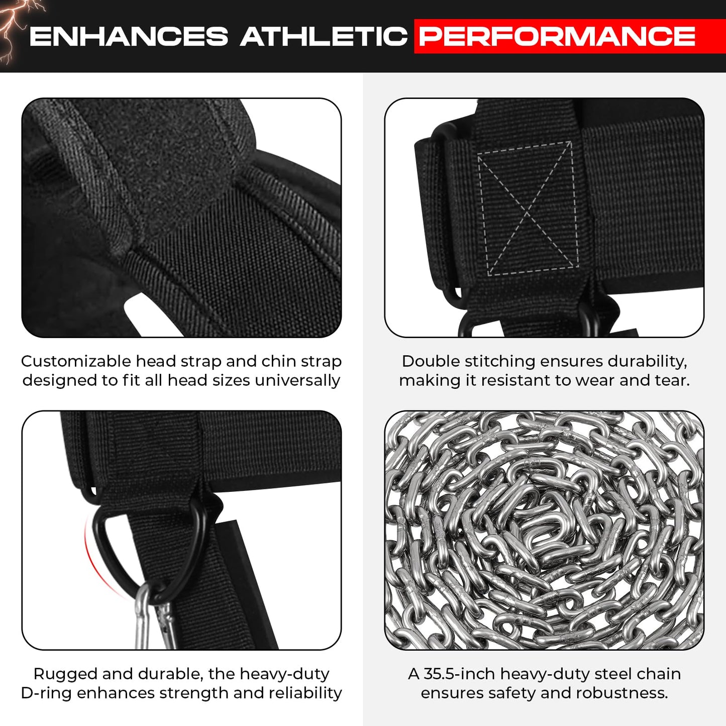SAWANS Neck Trainer Harness for Weight Sports - Neck Stretcher & Head Trainer - Adjustable, Black