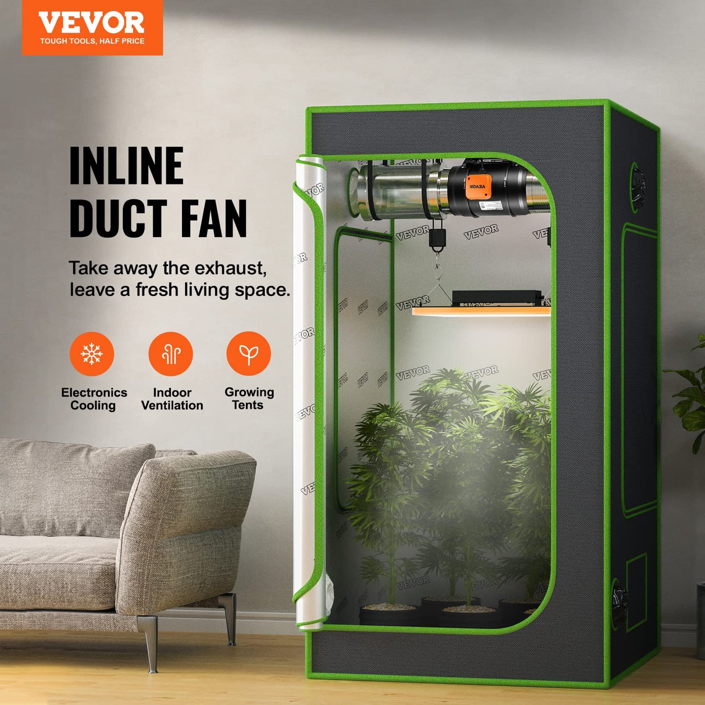 VEVOR Inline Duct Fan, 8-Inch 807 CFM with Temperature Humidity Controller, Quiet EC-Motor Ventilation Exhaust Fan for Cooling Booster, Grow Tents, Hydroponics