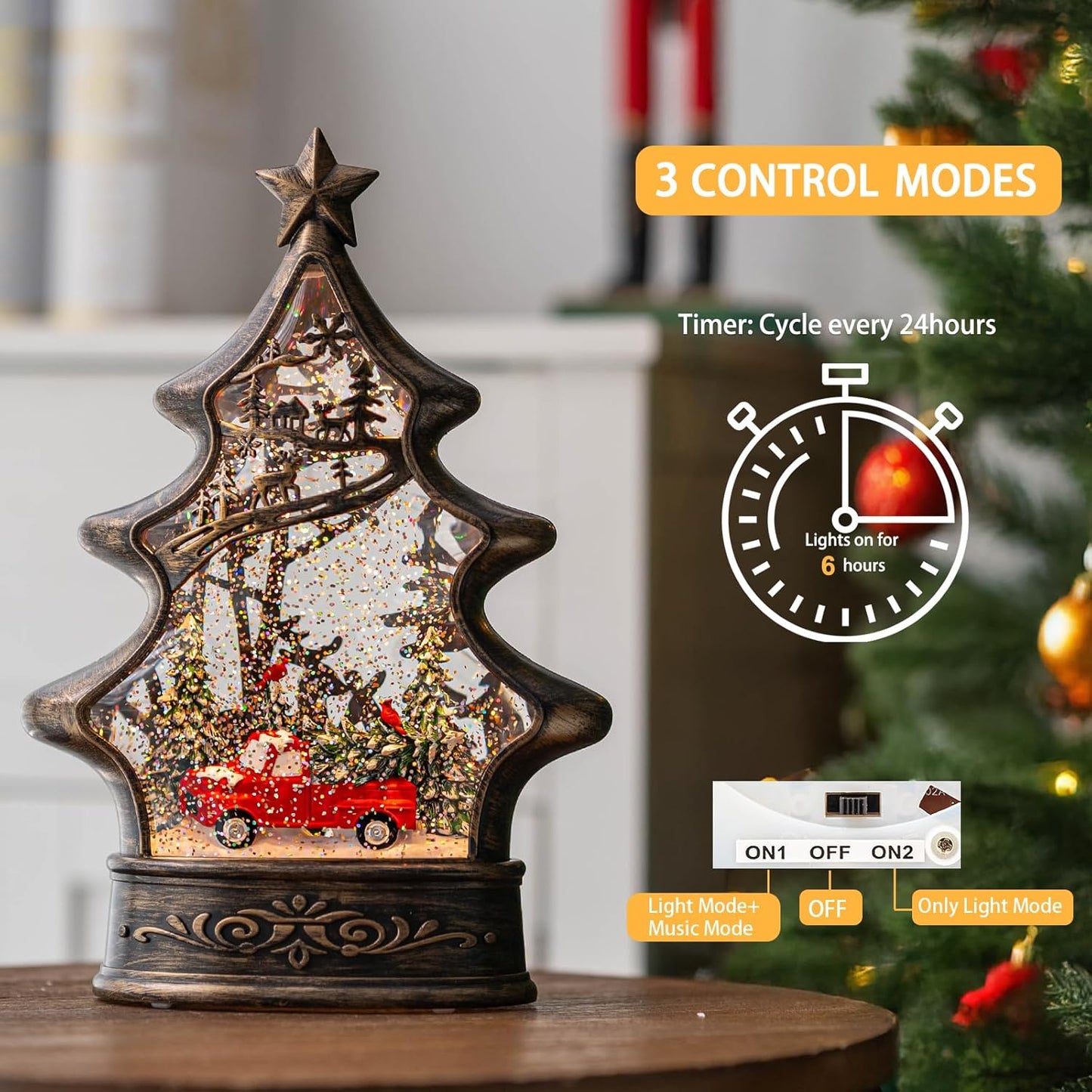 Regine Switzerland Snow Globe Lantern - Musical Lighted Christmas Tree with Red Truck - 11.5 Inch Holiday Decor