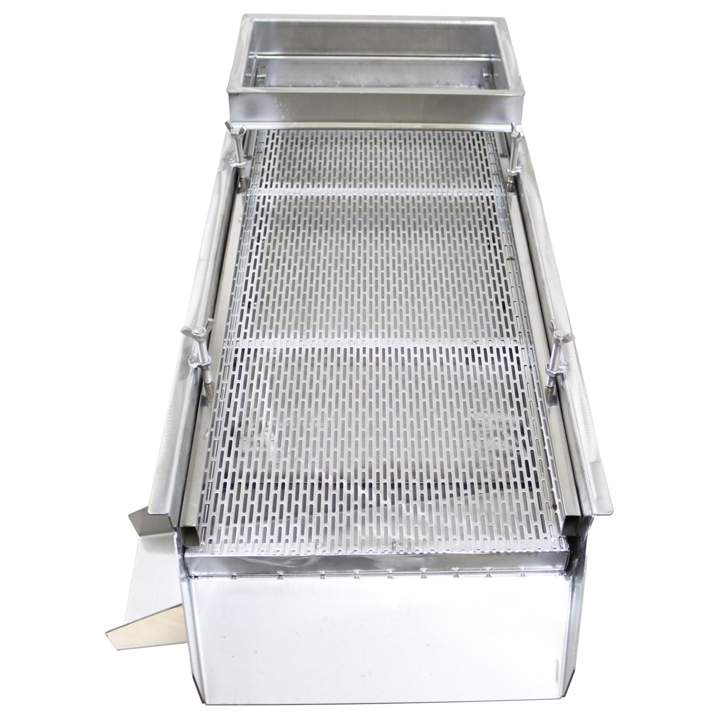 TECHTONGDA Straight Vibrating Sieve Screen Shaker Electric Linear Sifter Machine Stainless Steel One Layer One Motor 11.8 * 29.5inch Screen Size with 3 * 20mm Long Strip Hole Mesh 110V