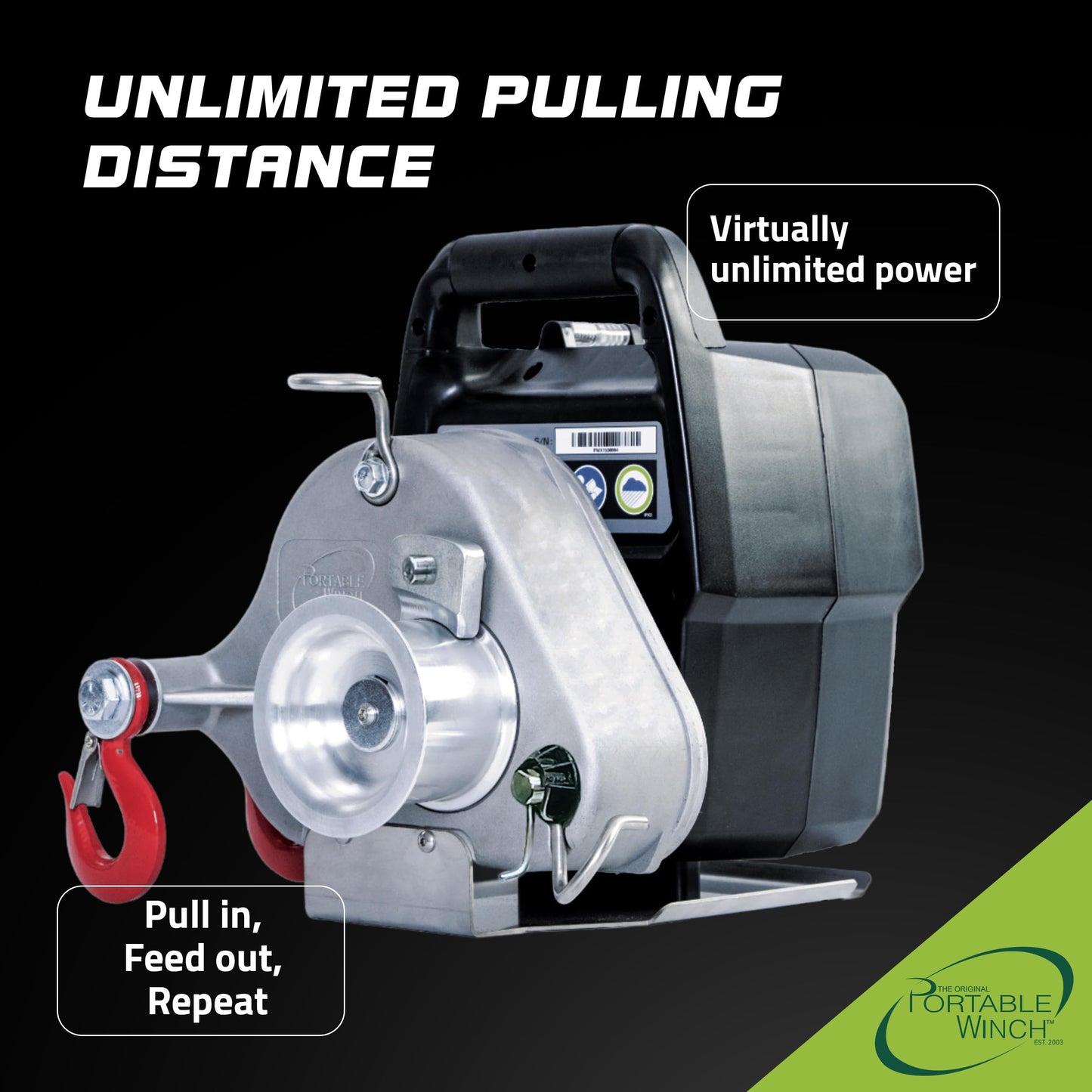 Portable Winch PCW3000-Li-A Battery-Powered Capstan Winch with Accessories - 2,200 lbs Pulling Capacity Winch, Lithium-Ion 80/82 V Batteries Powered, for Hunting, Logging, and Towing