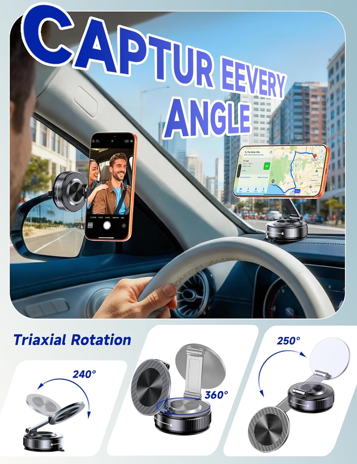 [105+LBS 3800gf 360 Vacuum Magnetic Phone Holders for Your Car Suction & Magnetic] Magsafe Car Mount, Adjustable Car