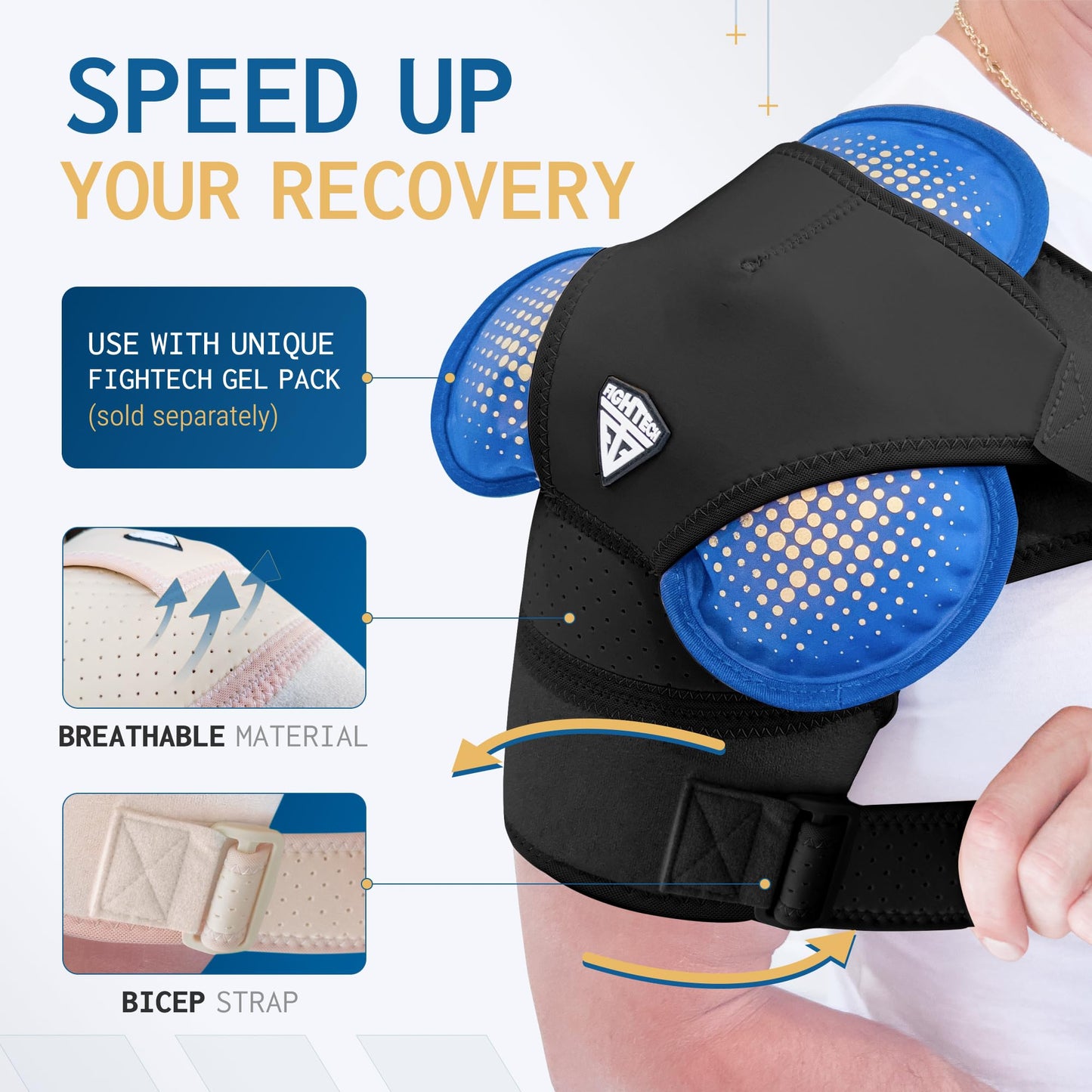 FIGHTECH Rotator Cuff Shoulder Brace for Men and Women - 4 Sizes - Shoulder Support - Pain Relief - Black - Medium/Large (Chest 35-48" Bicep 12-17")