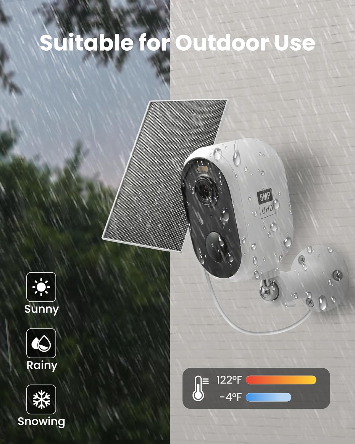 Aurumbach 5MP(3K) Detection,2.4GHz 2-Way Solar Security Camera Outdoor Wireless, Color Night Vision, Battery Powered