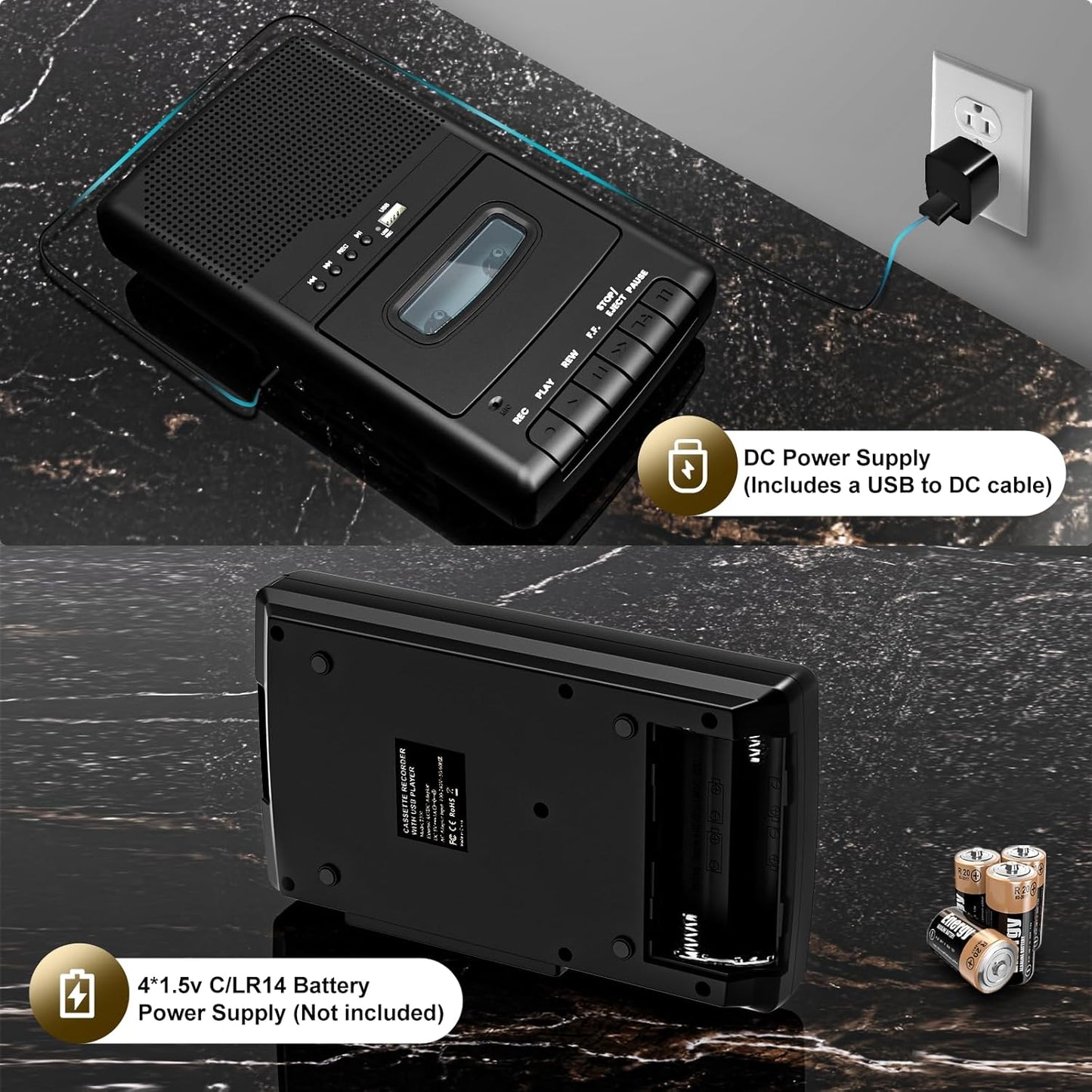 Mersoco Cassette Cassette 3.5MM Portable Player,Digital Recorder Portable Tape Player with Stand-Alone Microphone