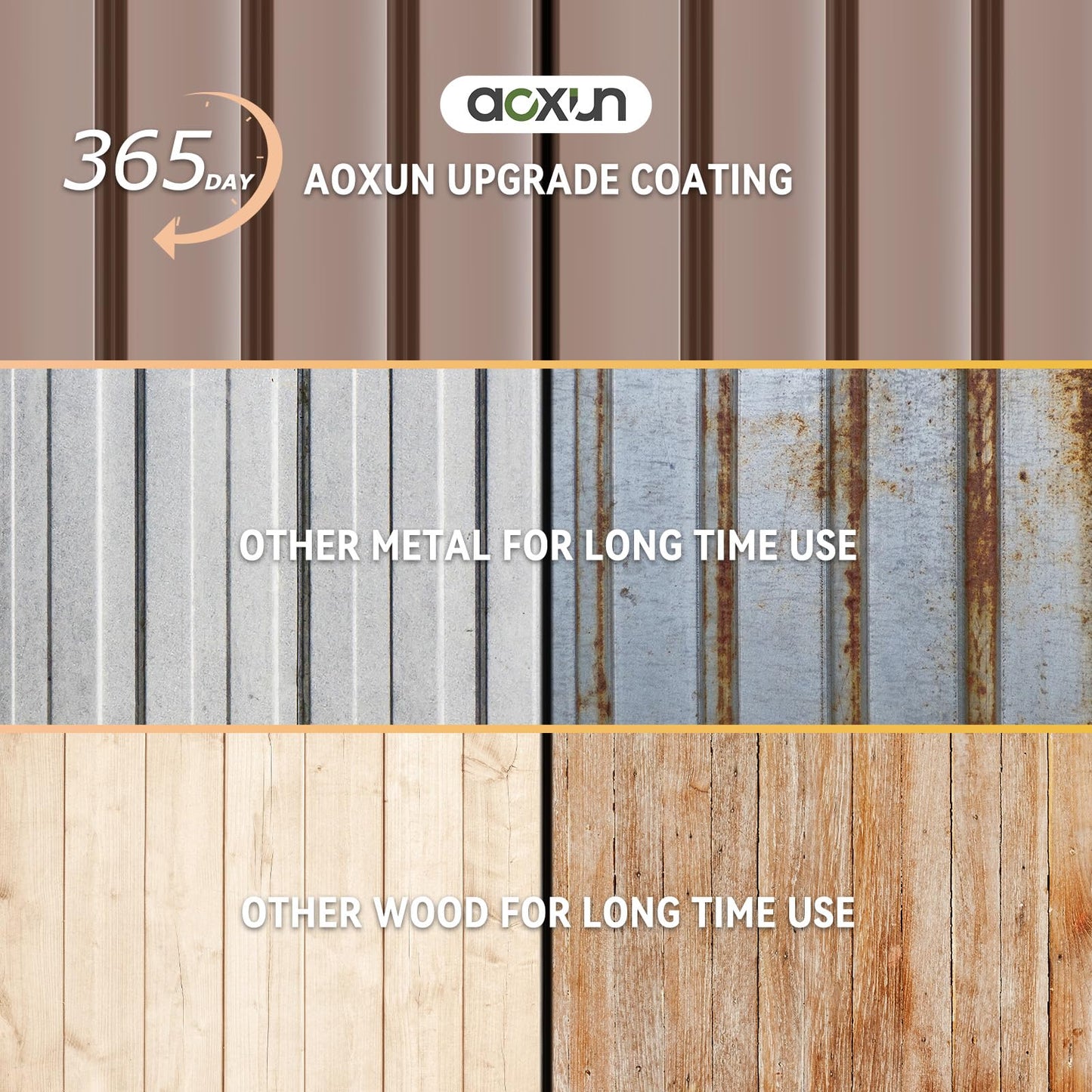 Aoxun 8x6FT Shed with Floor Galvanized Steel Outdoor Storage Shed Metal Garden Shed with Double Doors, Moisture-Proof Floor & Ventilation, Sloped Roof for Bike/Generator/Tool Storage (Brown)