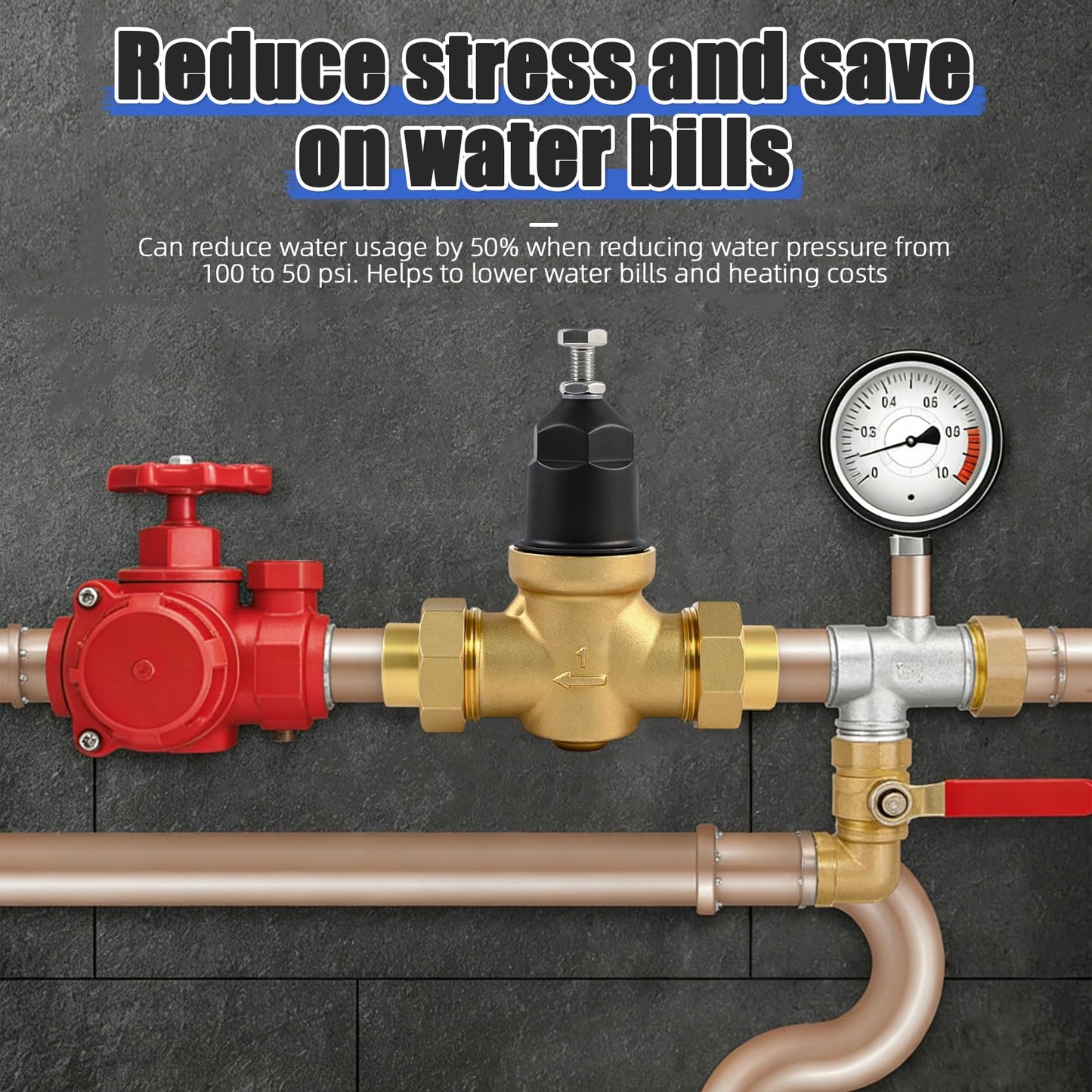 1" NR3XLDU Water Pressure Reducing Valve, 1" NR3XL with Double Union FNPT Connection，for Home & Commercial UseRegulator for Home, Built-in Strainer, 1-NR3XLDU Adjustable 15–75 PSI