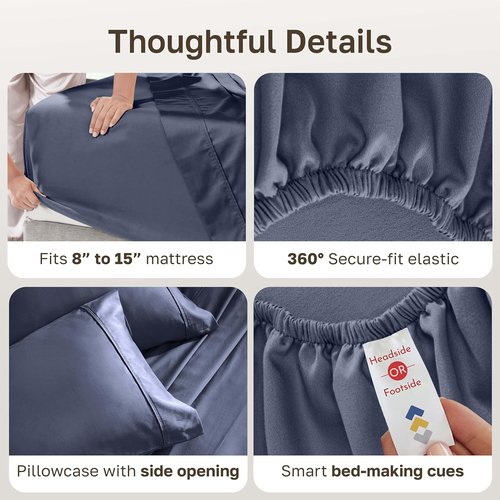 California Design Den Twin Size Bed Sheets Set - 100% Cotton, 400 Thread Count, Smooth Sateen Finish, Indigo Dusty Blue