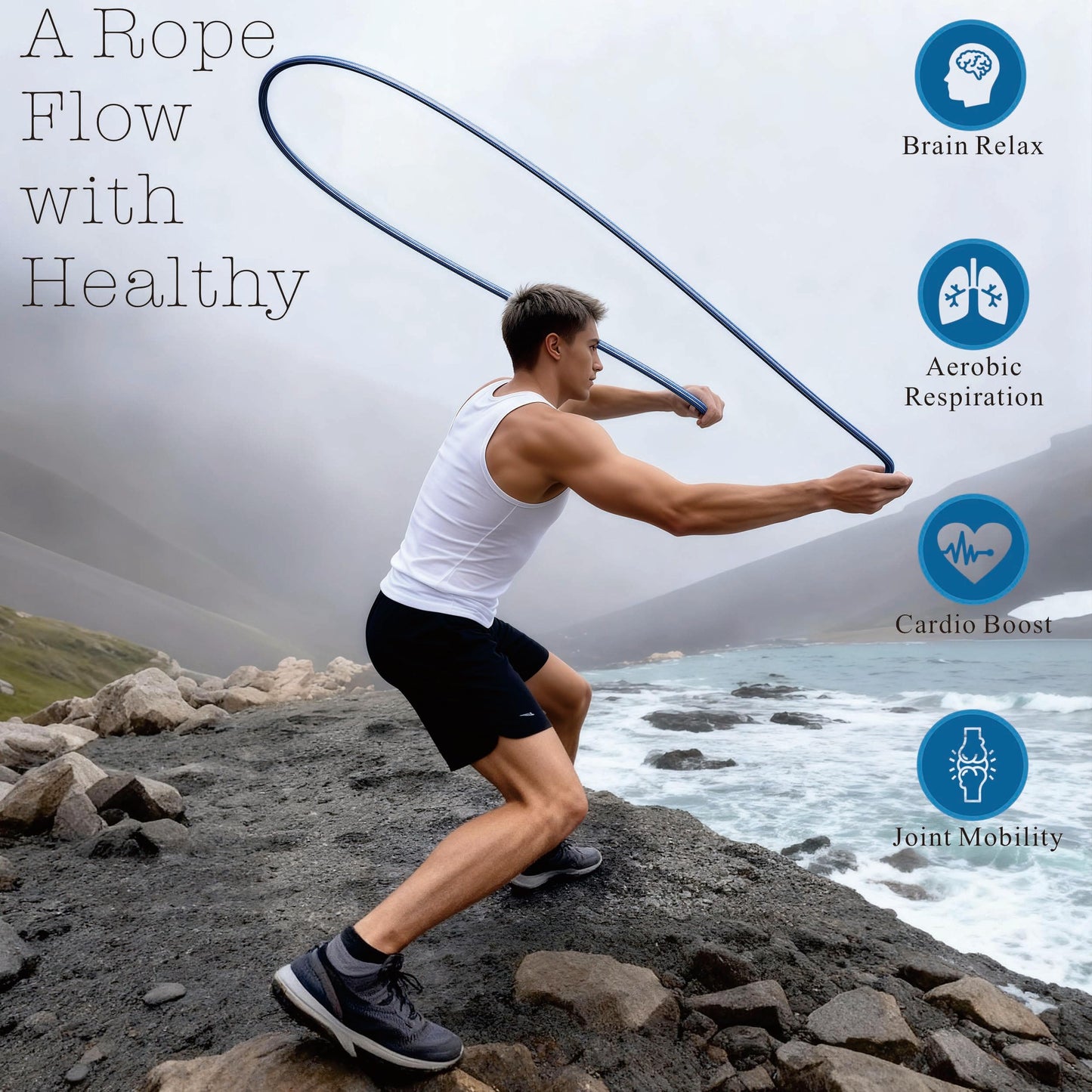 Flow Rope Weighted Fitness Jump Rope for Women Men Workout, Adjustable 1.5LBS Heavy Rope for Adult Exercise, Mobility & Coordination Training Home Gym & Outdoors, Gift Ideas