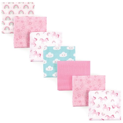 Luvable Friends Baby Receiving Blankets - Soft Cotton Flannel, Rainbow 7-Pack | One Size