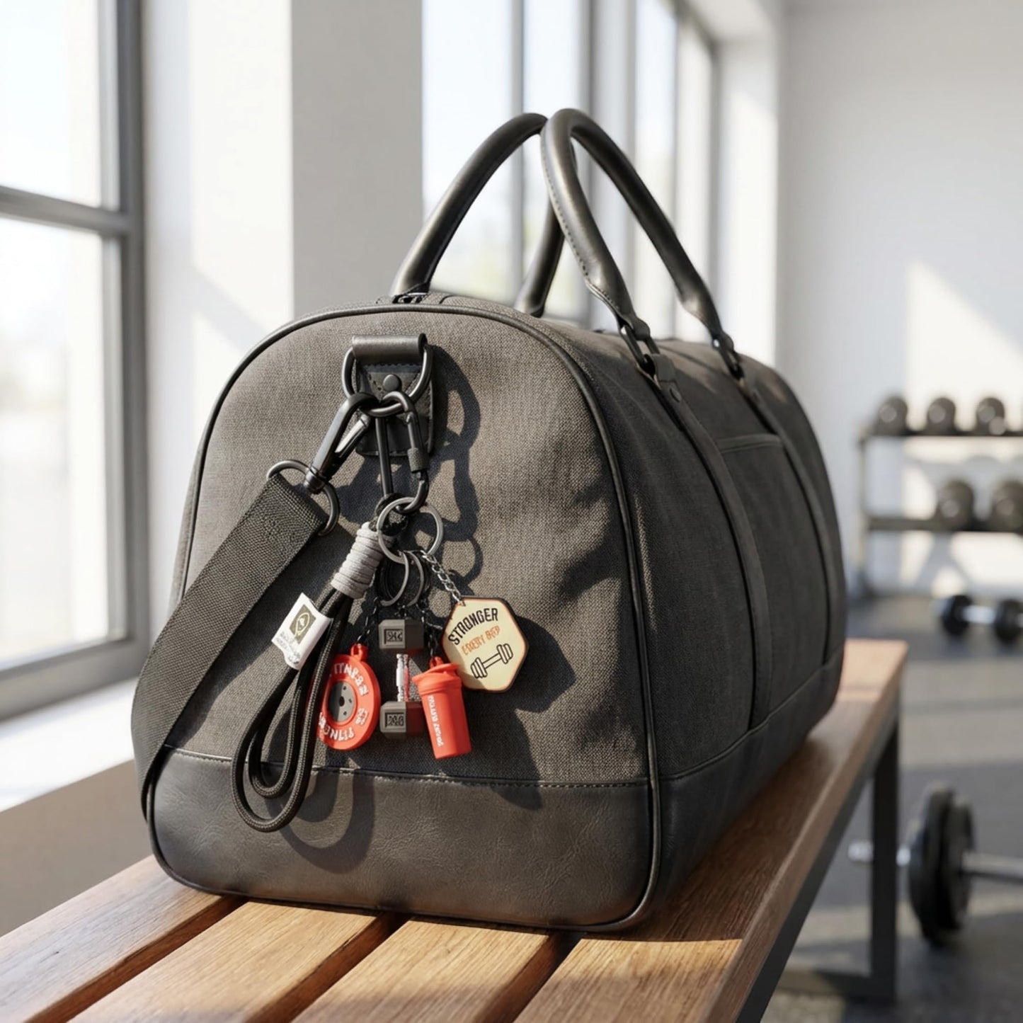 GYMMAJOR Gym Keychain with Motivational Quote Badge & Carabiner Clip - Workout Accessories Dumbbell Charms for Gym Bag Water Bottle (Black&Red)