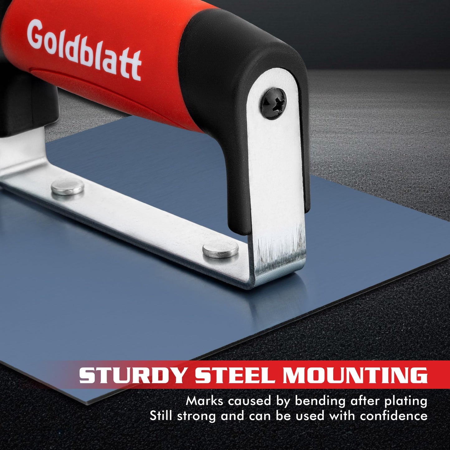 Goldblatt Concrete Tools, Concrete Edger, 6" x 6" Blue Steel Edger (1/2"R, 5/8"L), Durable High Carbon Steel Concrete Finishing Tools - Masonry Hand Tool with Soft Grip, Sturdy Steel Mounting