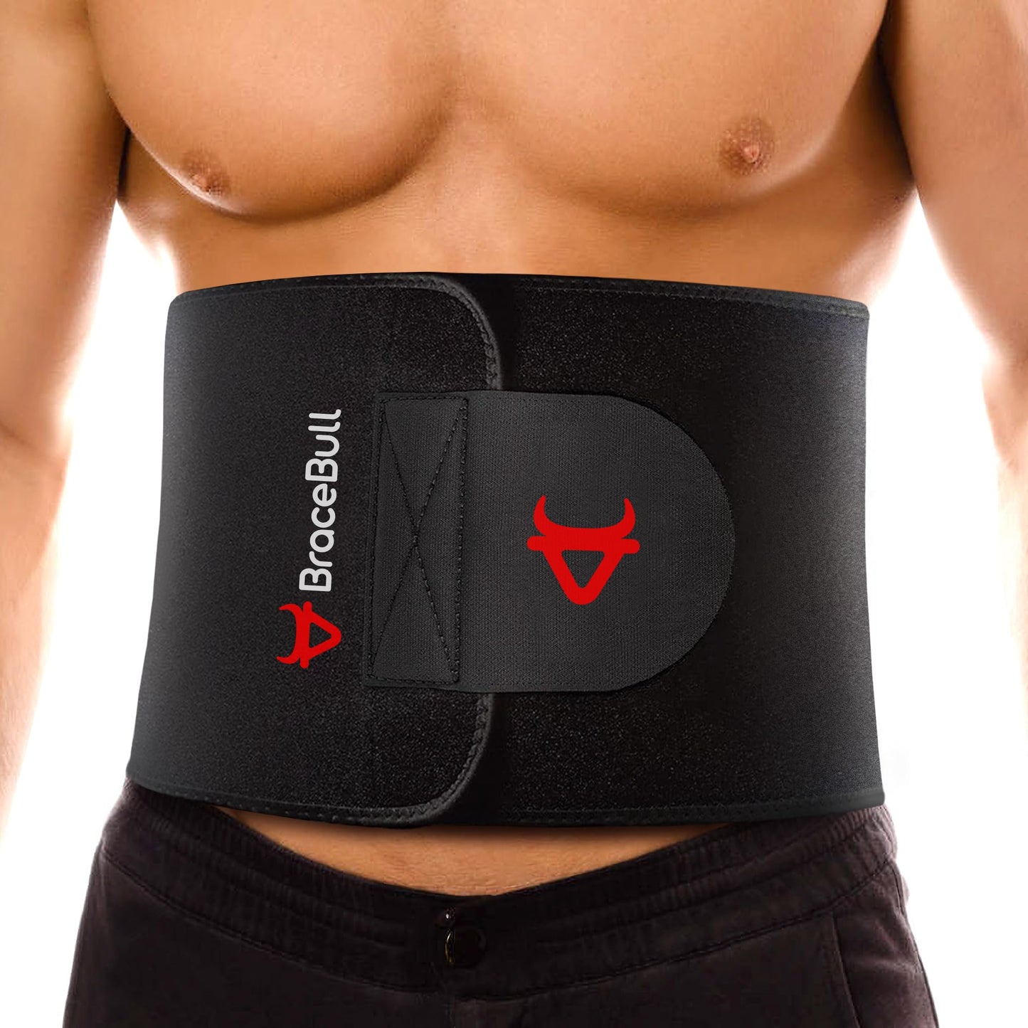 BraceBull Waist Trimmer for Women and Men, Strong Core Waist Trainers for Women Belly Fat, Adjustable Sweat Band for Stomach Weight Loss for High-Intensity Training & Workouts Black