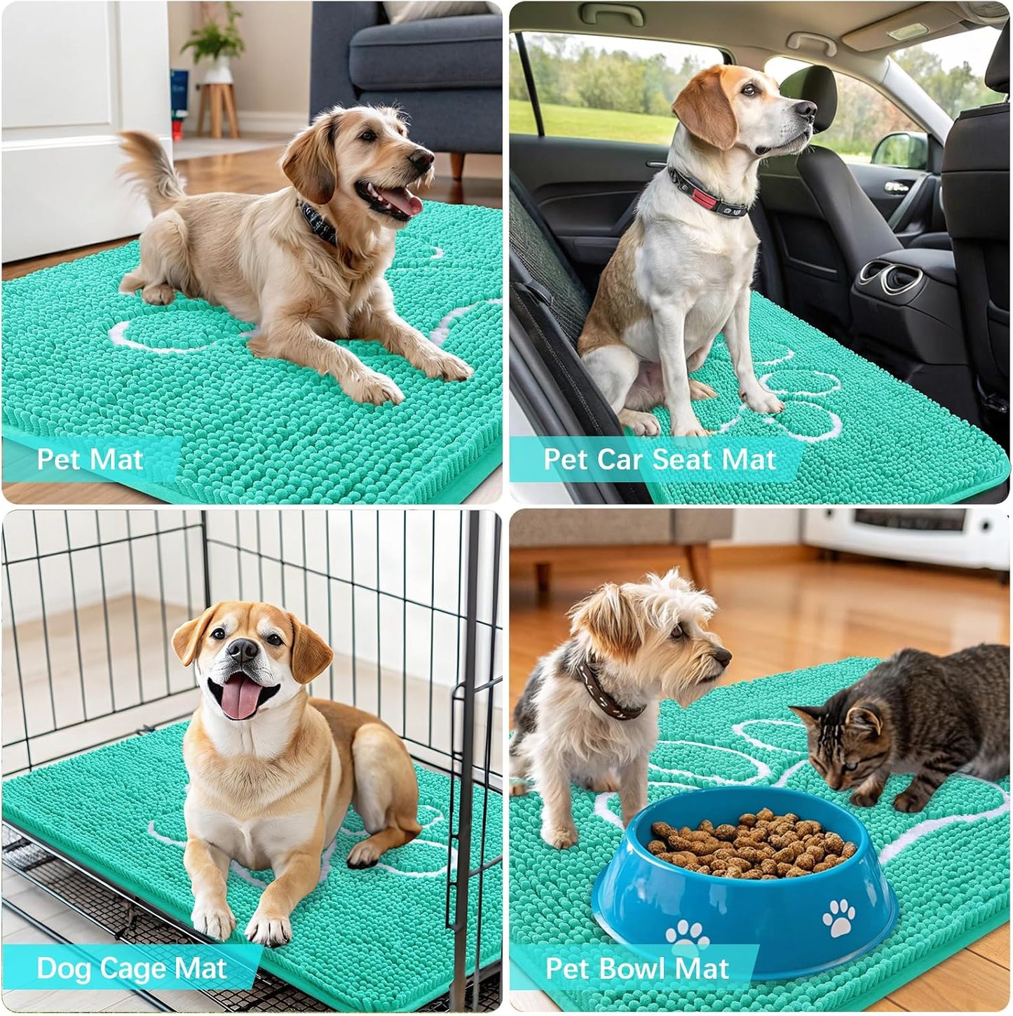 OLANLY Dog Door Mat - Absorbent Non-Slip Muddy Paws Mat | Quick Dry Chenille, 59x35, Teal