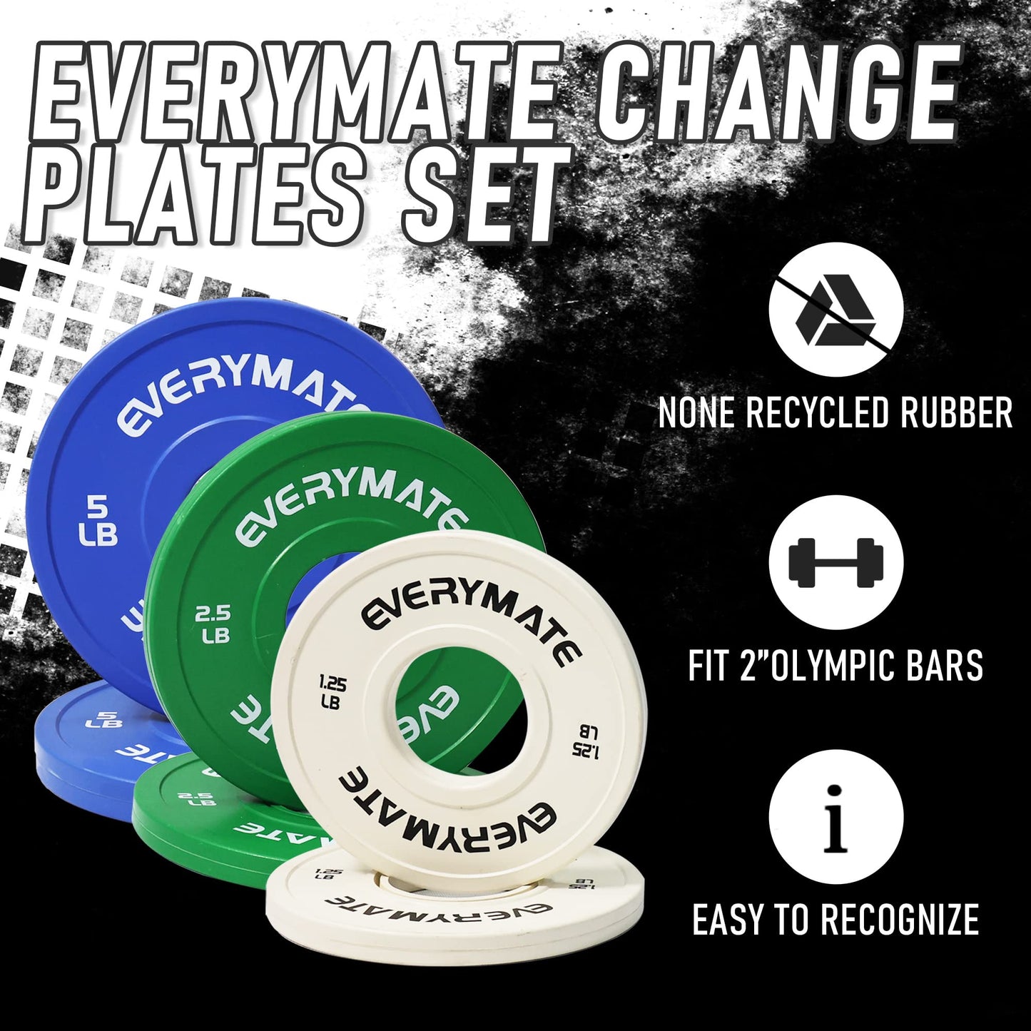 EVERYMATE Change Weight Plates Set 1.25LB, 2.5LB, 5LB, 17.5LB Fractional Bumper Plate for Cross Training and Olympic Weightlifting