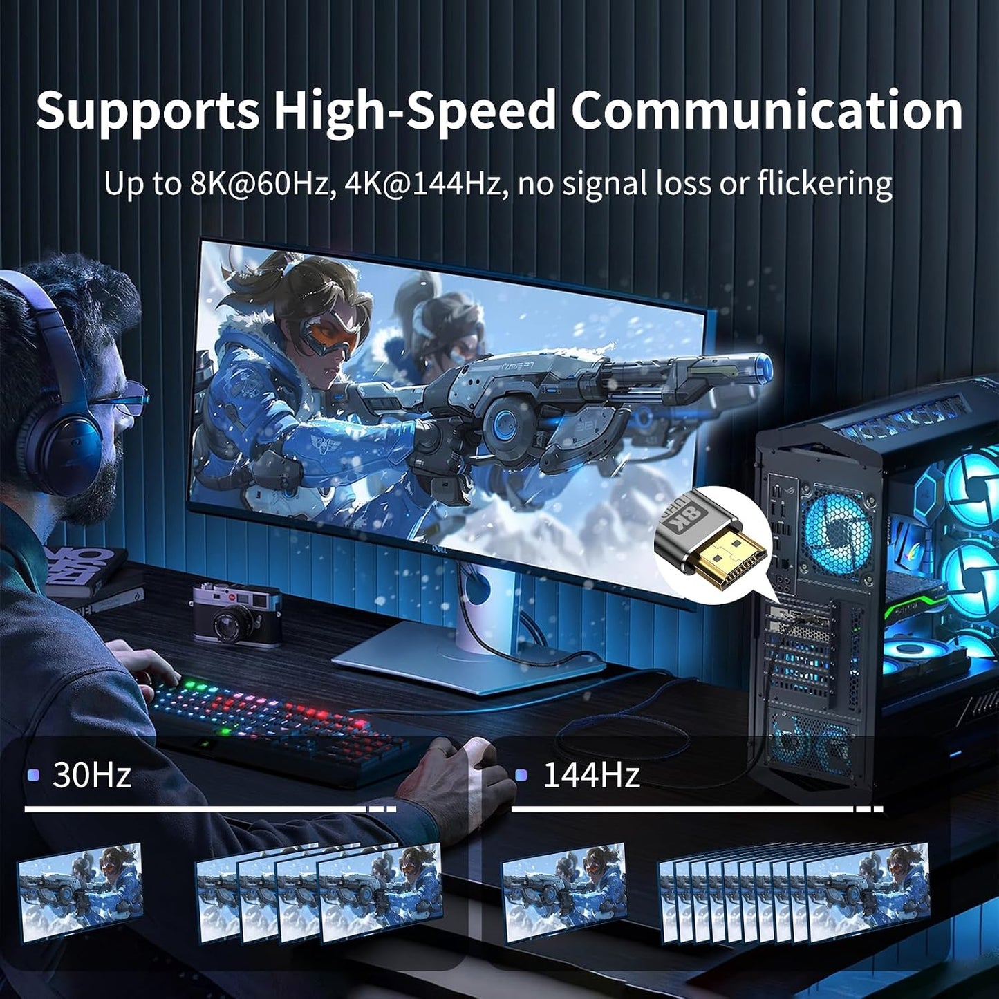 DERSUR 8K 2.1 48Gbps 1.6FT, Cord-4K@120Hz, 8K@60Hz,eARC, PS3,Computer,HDTV,DVD,Projector HDMI Cable Short Ultra High