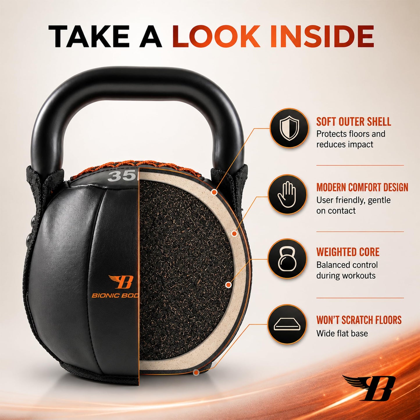 Bionic Body by Kim Lyons Soft Kettlebell 35 lb – Ergonomic Handle for Strength, Conditioning, Core & Full-Body Workouts, Home Gym, HIIT & Functional Fitness