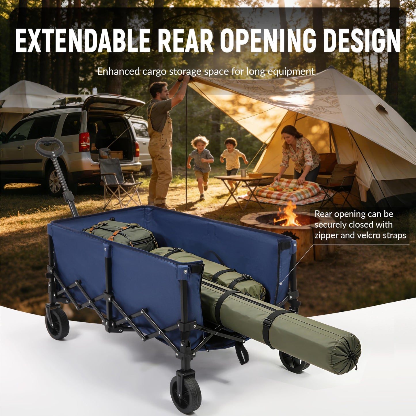 Collapsible Wagon Cart with Extendable Storage - 5.8cu.ft Capacity, 300lbs Heavy Duty, Compact Foldable Utility Wagon Cart for Grocery Shopping, Outdoor, Camping, Picnic, Sports Event, Garden