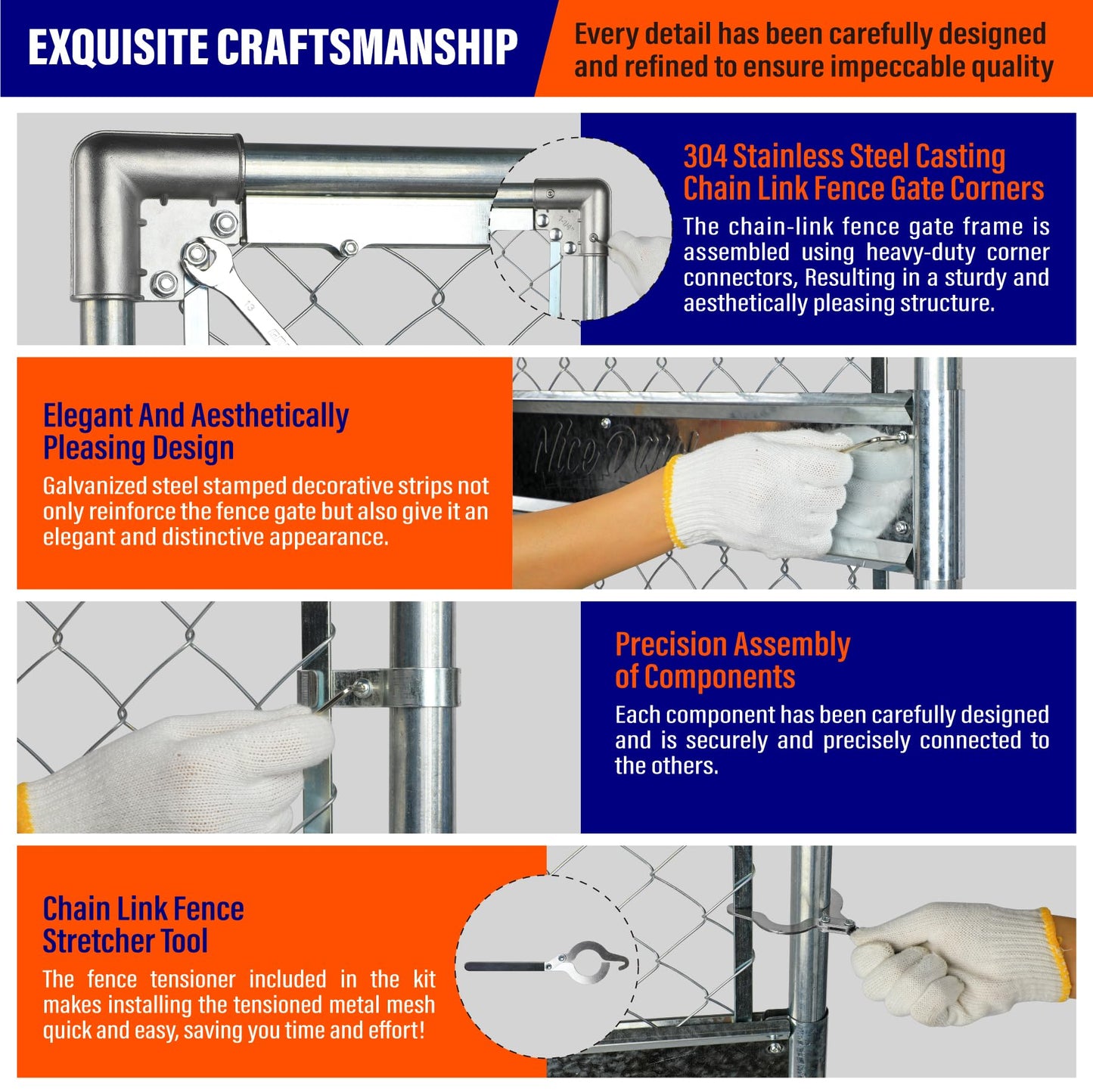 4x5FT(43.3" W x 59.0" H) Heavy Duty Chain Link Gate Easy Installation, Galvanized Steel Chain Link Gate Kit for Yard丨Pet Enclosure丨Backyard（Includes Galvanized Steel Pipes）