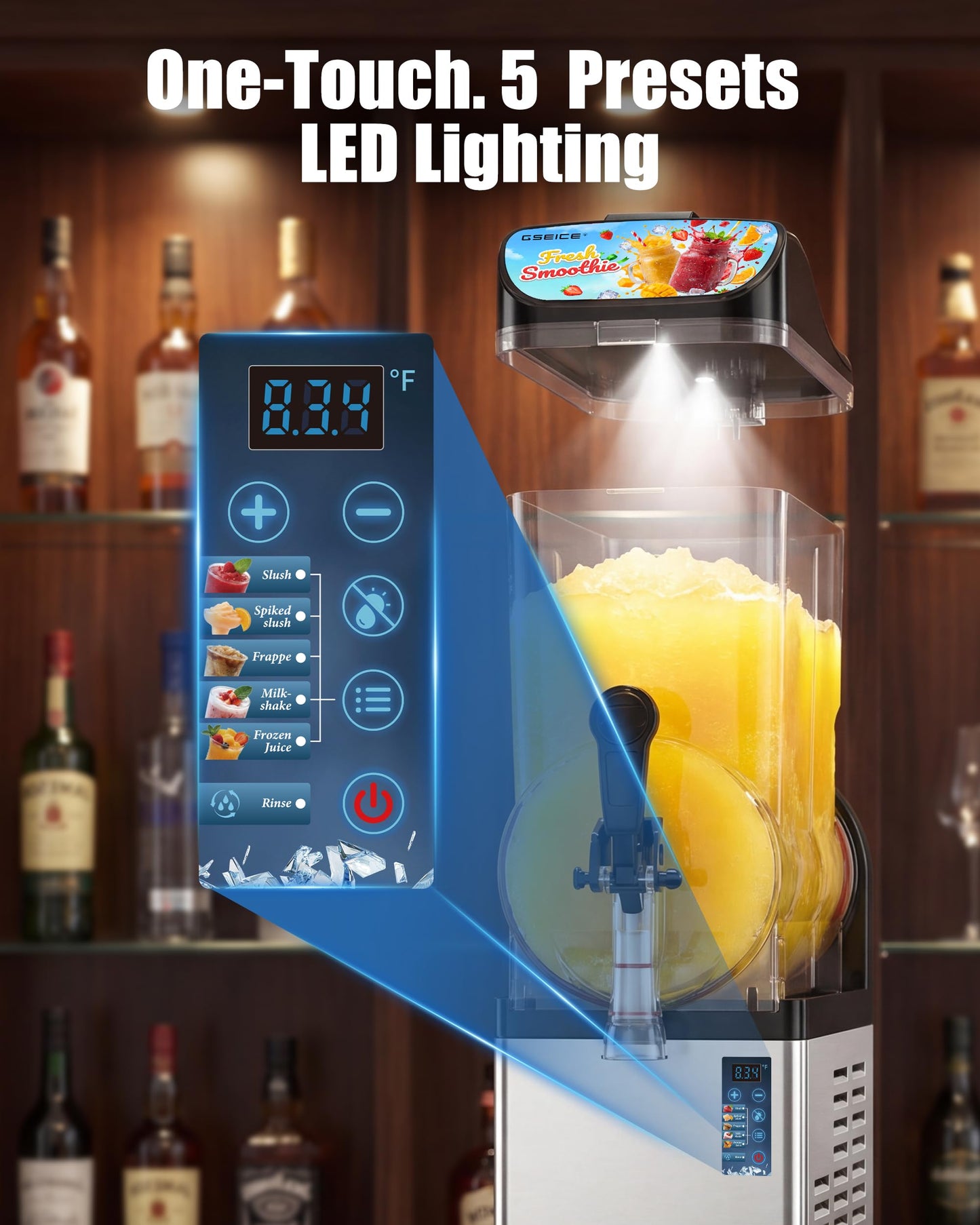 GSEICE 4.8 Gal /18L Commercial Slushie Machine, 5-in-1 Single Tank Slushy Frozen Drink Maker for Restaurants, Bars,Cafe and Home