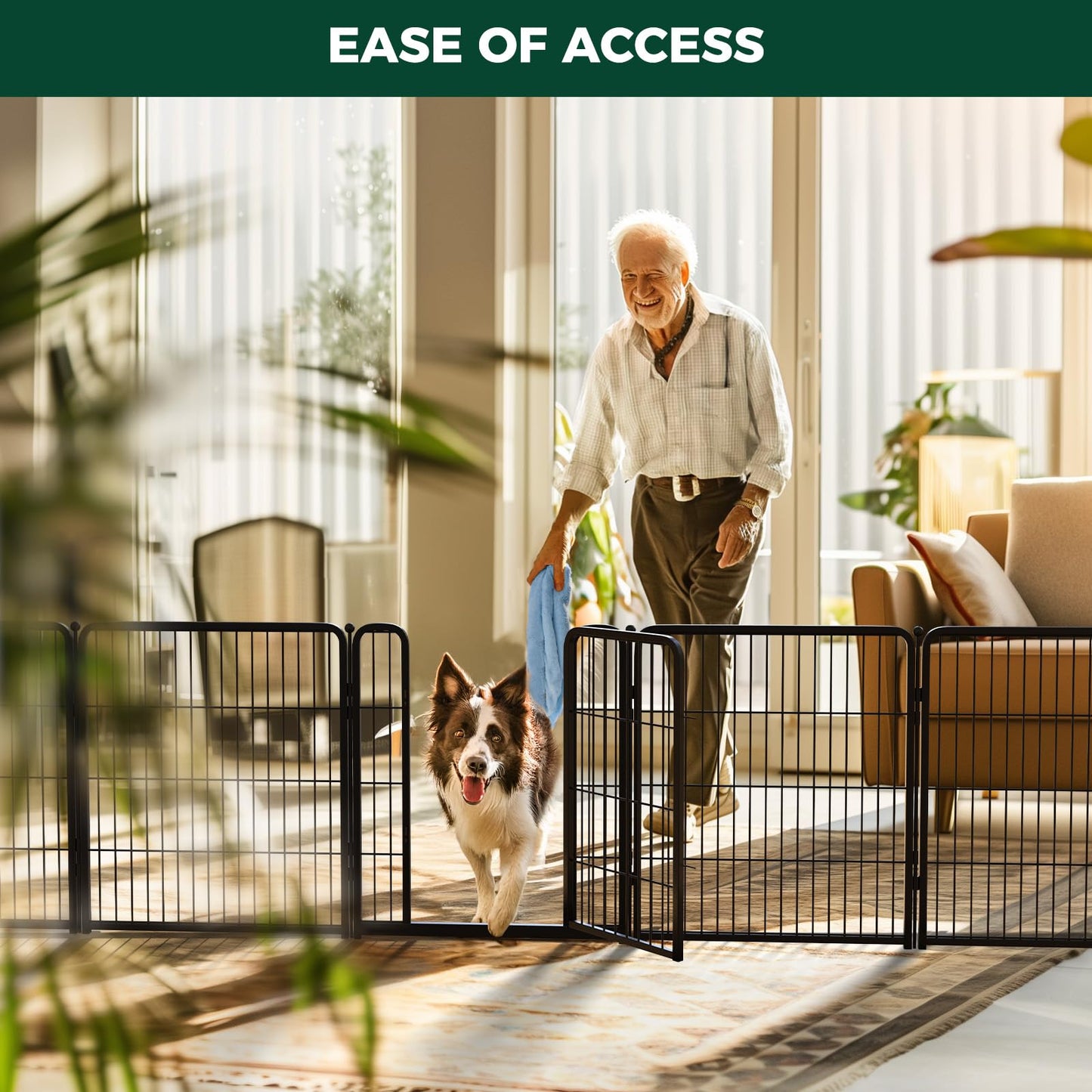 FXW Dog Gate Extra Wide Designed for Indoor Use, Adjustable Width Up to 219-inch Wide (32" H 8 Wire Panels for Small and Medium Dogs), Black