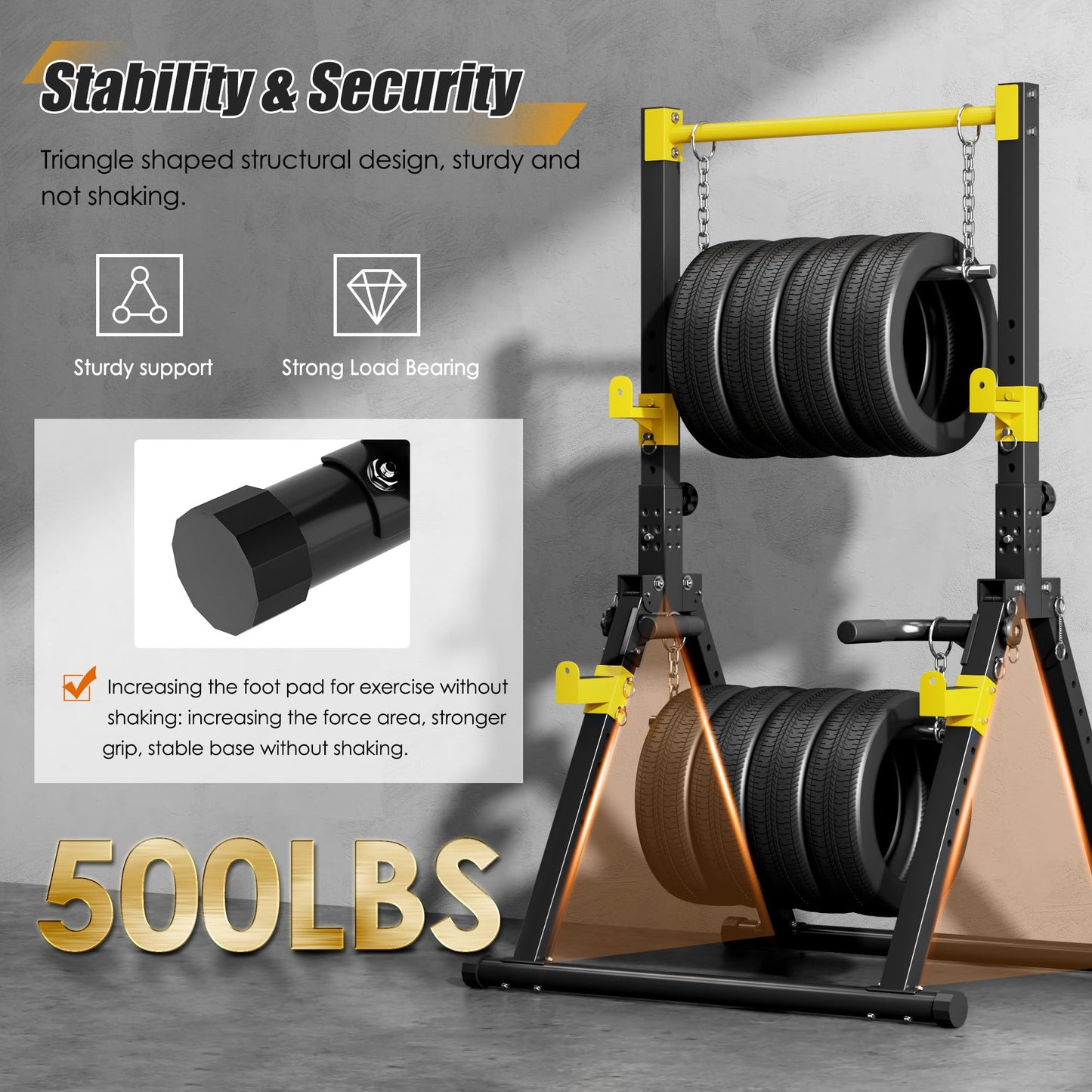 soges Foldable Power Tower, Pull Up Dip Station for Home Gym, 500 LBS Capacity Power Tower with Triangular Design, Adjustable Height Pull Up Bar for Full Body Workout (Yellow)