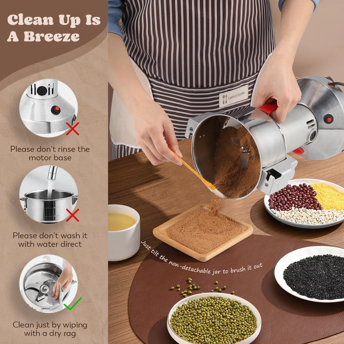 Moongiantgo Grain Mill Grinder Electric 500g with 4 Pairs of Carbon Brushes and Carbon Brush Caps