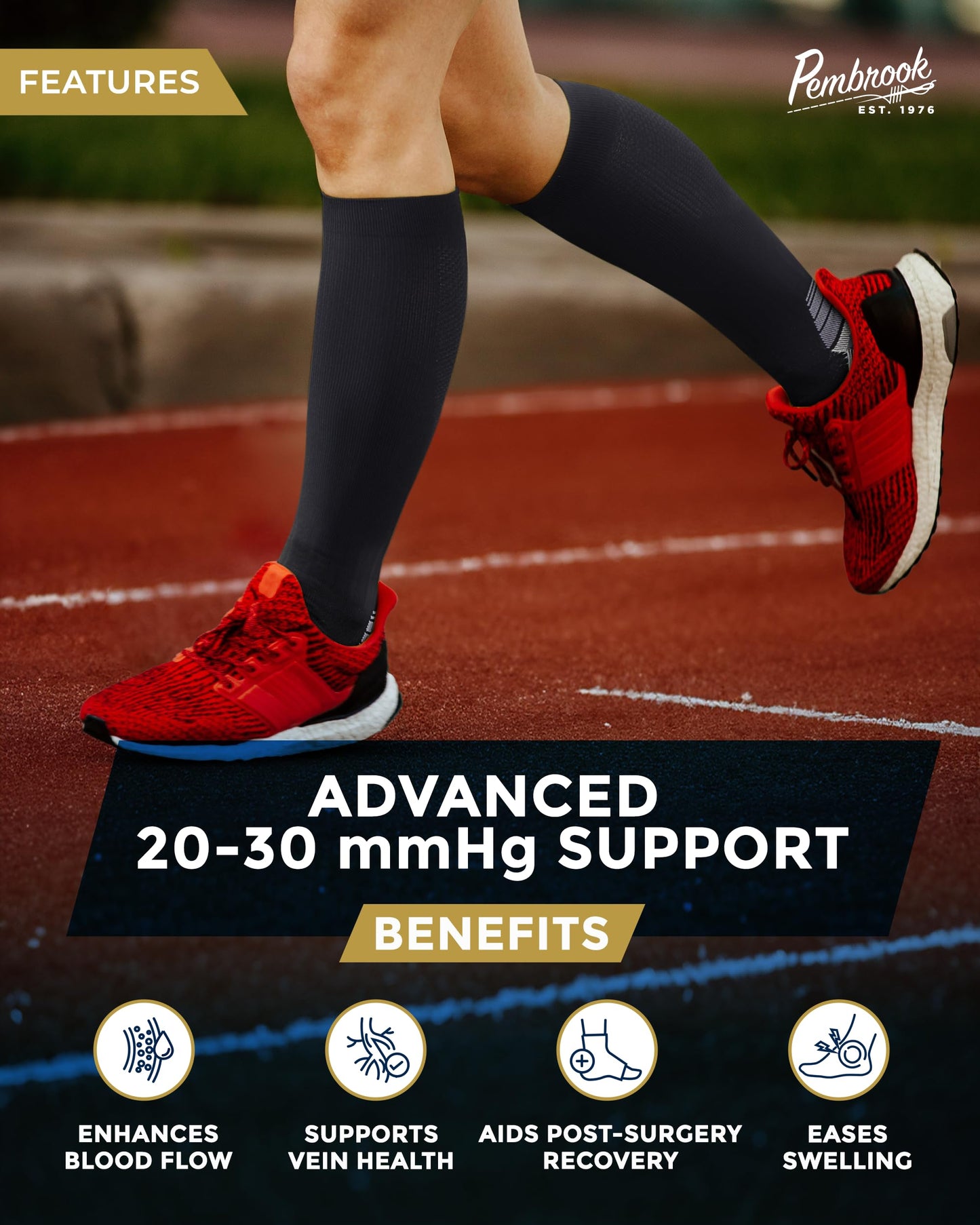 Pembrook 3 Pairs Compression Socks Men 20-30 mmhg - Men's Compression Socks, Medical