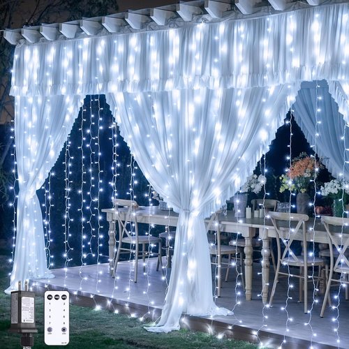 JMEXSUSS Curtain Lights - 300 LED White String Lights with Remote | 9.8x9.8Ft for Indoor & Outdoor Decor