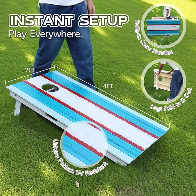 Cornhole Board Set, Regulation Size 4 x 2FT/3 x 2FT Solid Wood Corn Hole Game Set with 8 Bean Bags,2 Cornhole Boards and 1 Carry Bag for Outdoor Beach Toss Games Competitions