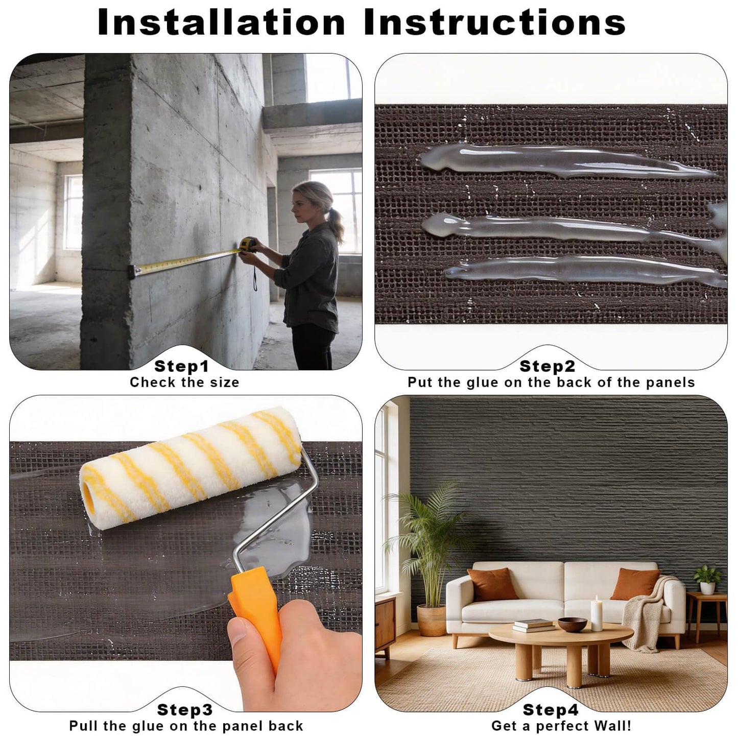 3D Wall Panels - 4PCS 47.2"x23.6" Faux Stone Peel and Stick Wall Covering - MCM Modified Clay Material for Home Art, Accent Brick, Modern Exterior/Interior Decoration, Covering 31 sq.ft
