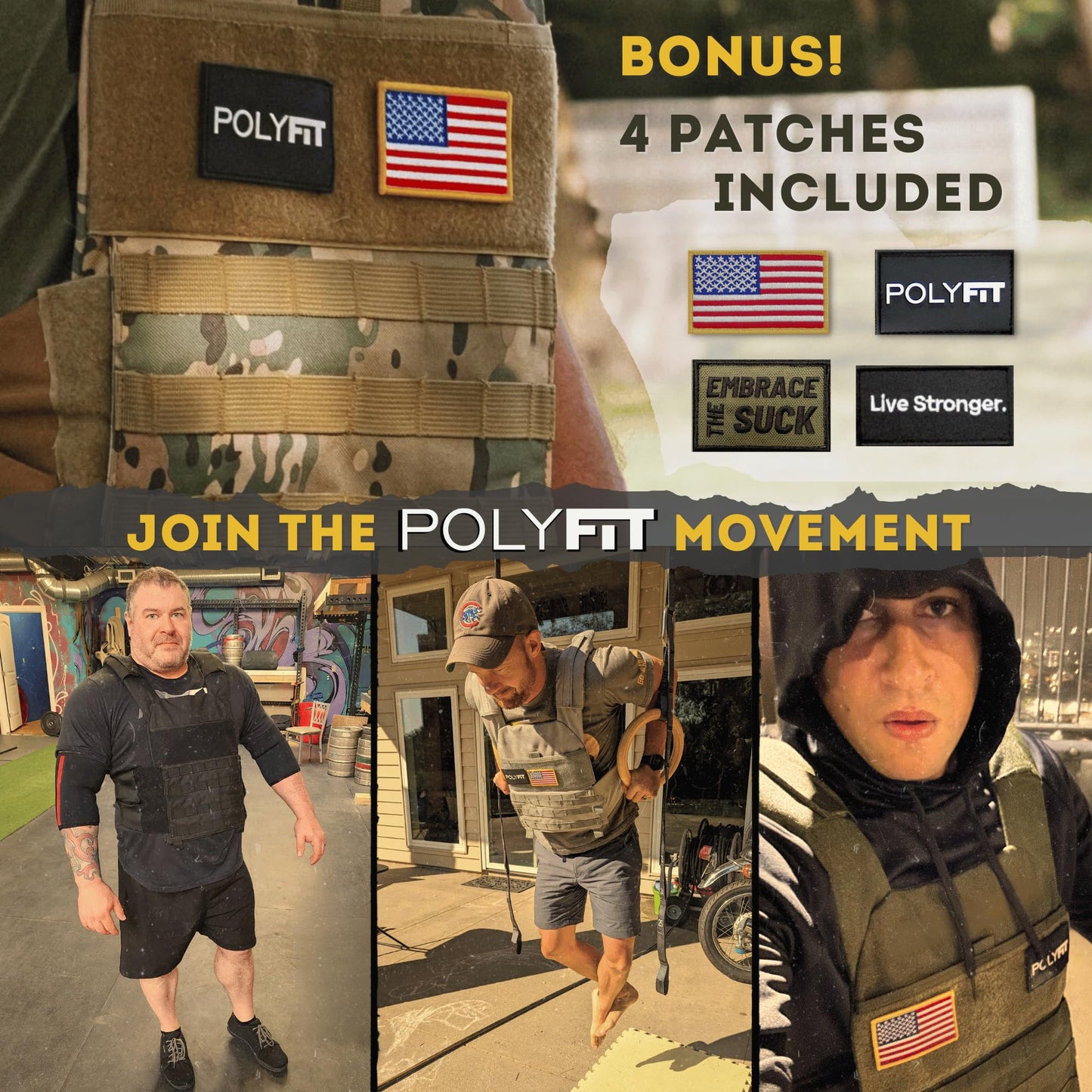 Polyfit (Fortify) Weighted Vest for Strength and Endurance Training, Fitness Workouts, Running, WODs - CAMO