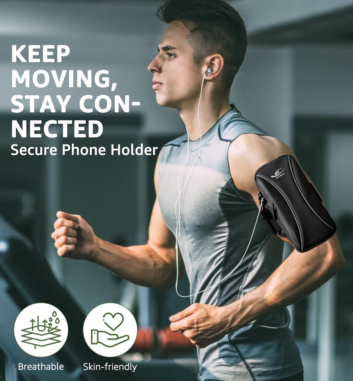 HiRui Arm Bag & Wrist Bag Phone Holder, Sports Running Armband for Gym, Cycling & Workout, Compatible with iPhone 17/16/15 Series, Samsung Galaxy & More, Reflective, Adjustable, Secure Fit (Black)