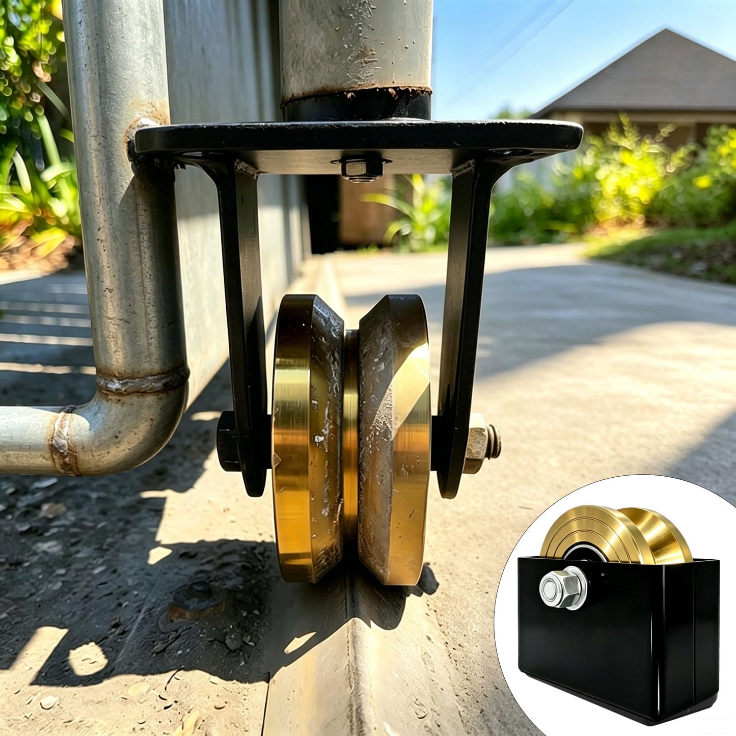 FVCLBZ 4'' Sliding Gate Rollers Wheel 2-Pack V Groove Gate Wheel, Heavy Duty Sliding Gate Rollers 3000 Lbs Capacity, Double Bearing with Welded Bracket and Screws (1-3/4" Wheel Width)