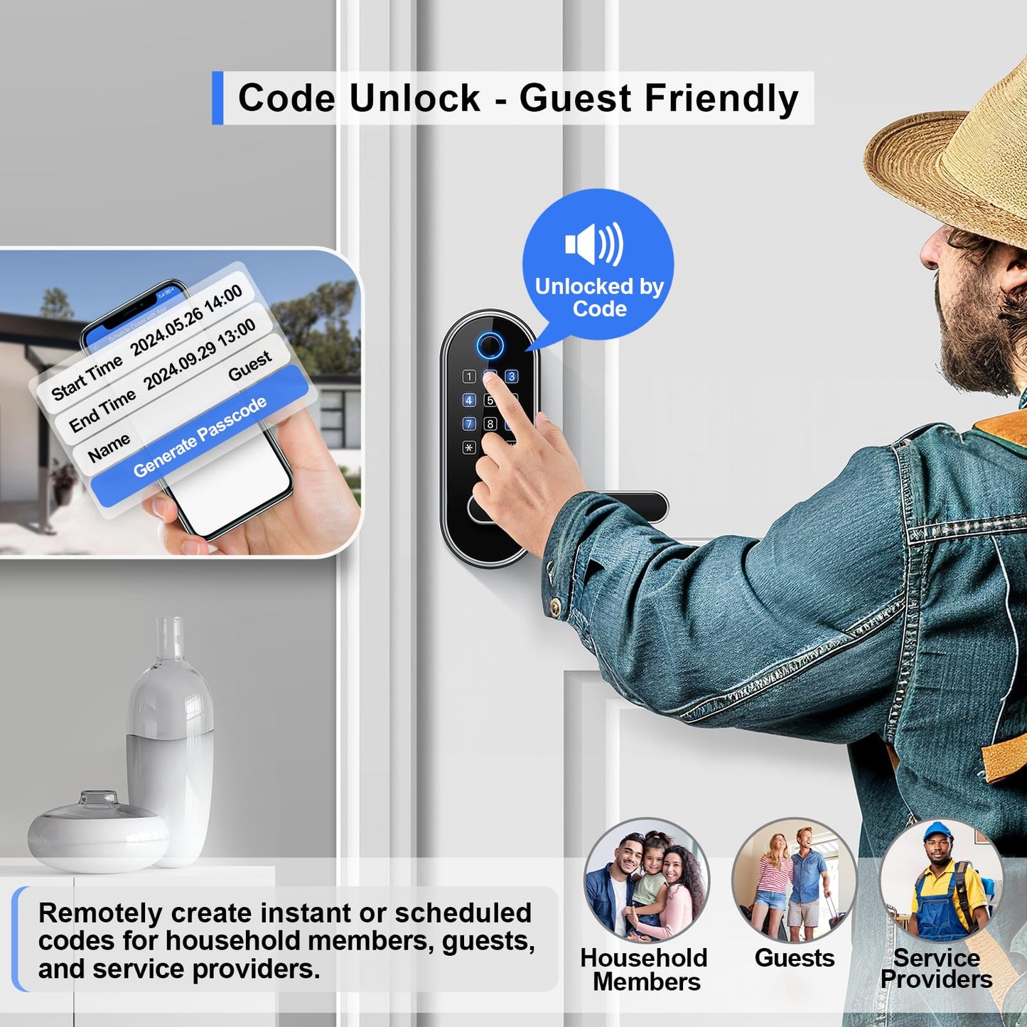 Bluetooth Fingerprint Smart Lock with Handle & Keypad – Fits Most US Doors, DIY Install, Keyless Entry: Code, FOB, Auto-Lock. Ideal for Home, Airbnb, Rental, Kids, Seniors. Alexa & Google Compatible