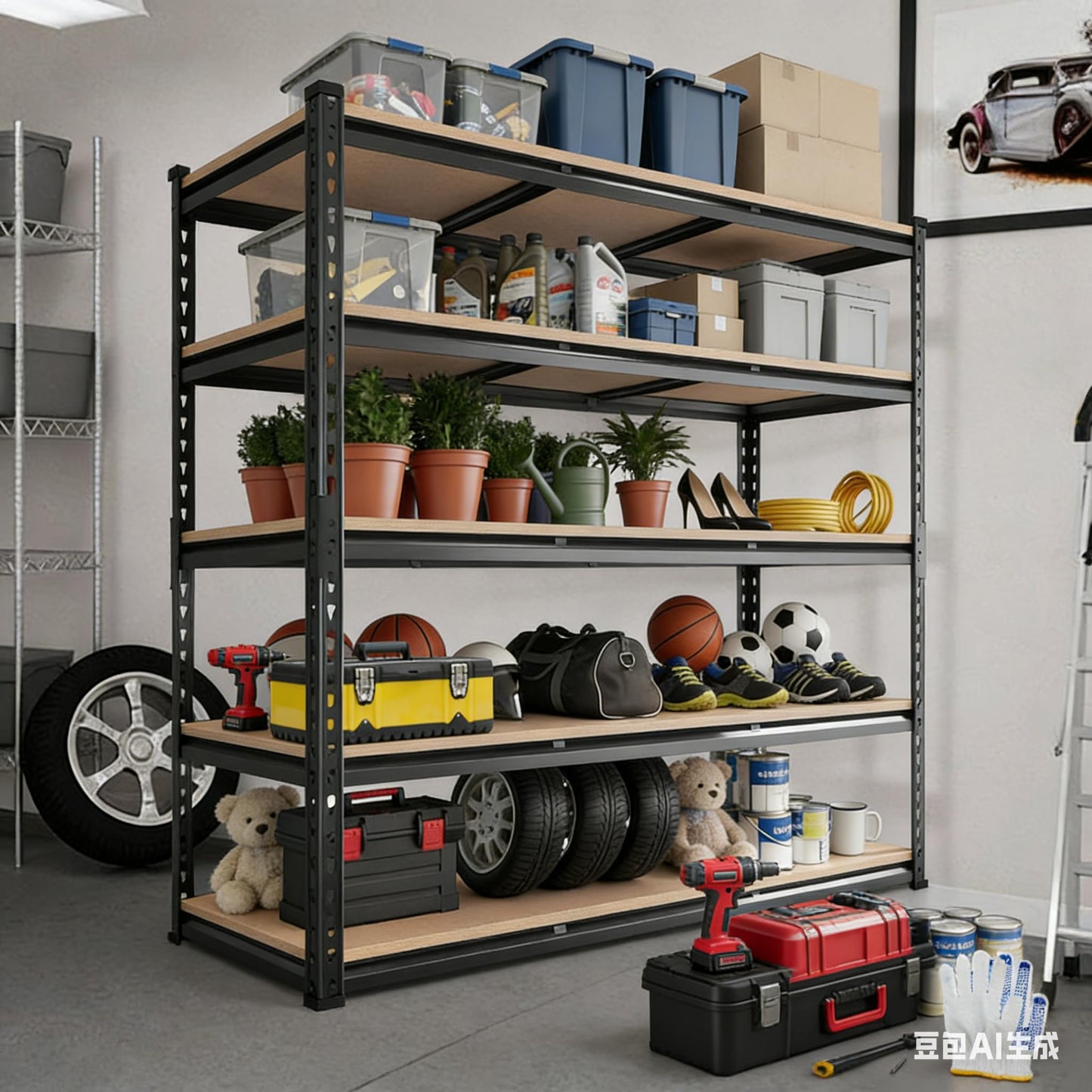 60x24x72 Heavy Duty Garage Storage Shelves,5-Tier Adjustable Metal Shelving Units, 2500 LBS Load Capacity Industrial Utility Storage Racks for Warehouse Pantry Shed Basement Garage Organization
