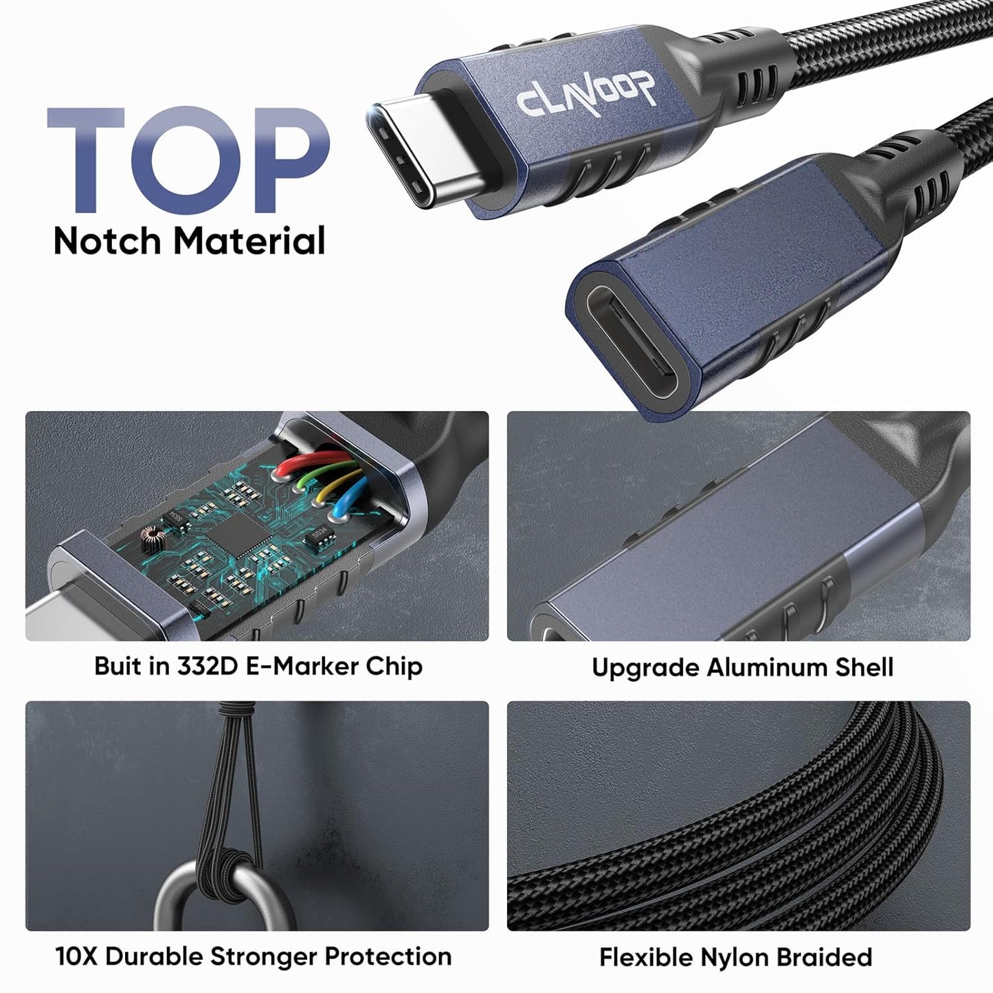 20ft 4K@60Hz 100W 10Gbps 3.2 Gen2 USB C Extension Cable Long, Upgraded Monitor & Charging & Data Transfer USB-C
