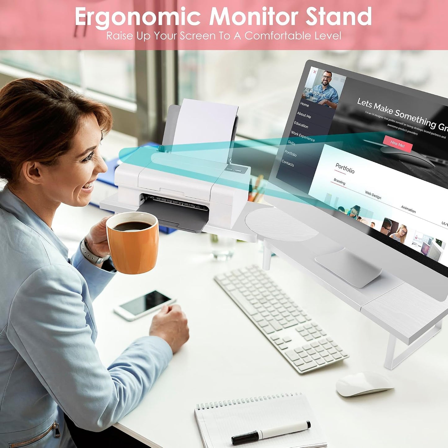2 Across-Star Dual-Monitor Stand for Desk - Large Adjustable Length and Angle Riser for Monitors, Double Computer
