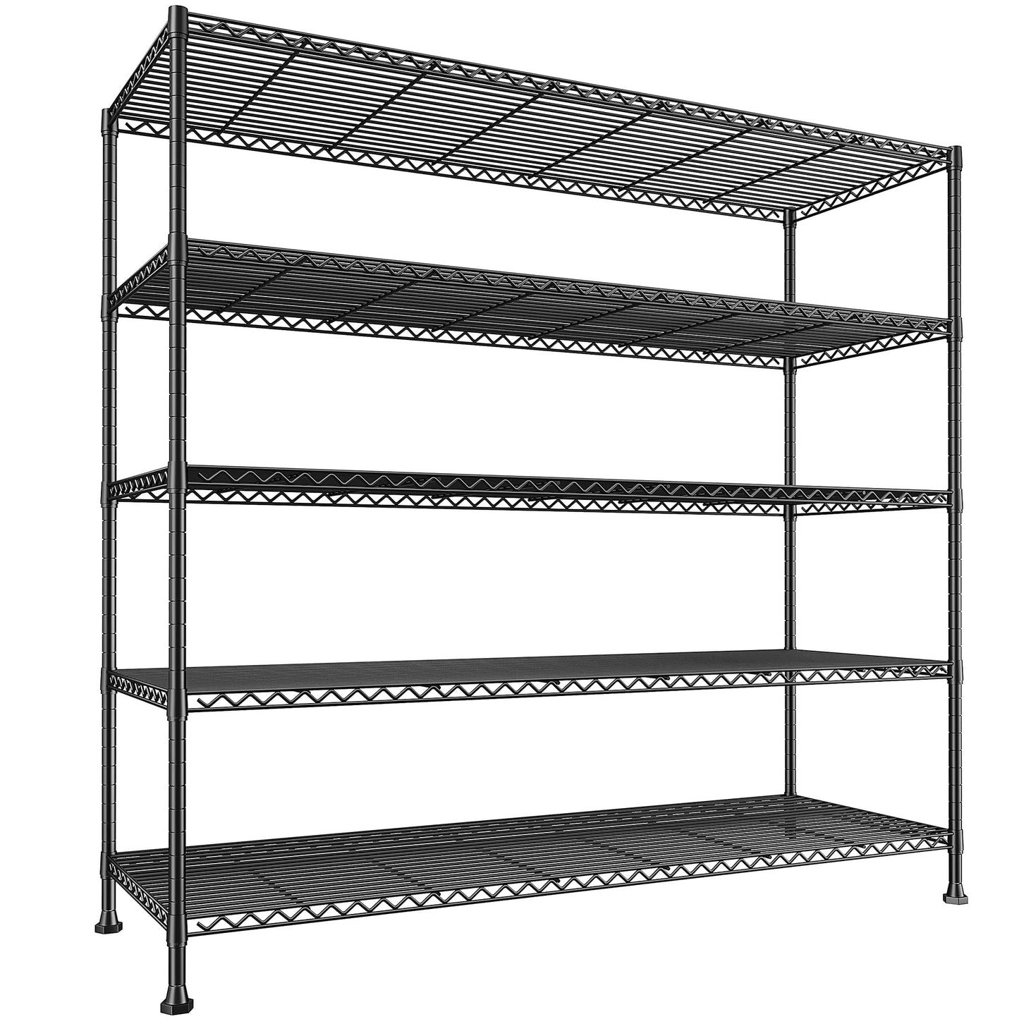 REIBII 45.8" W Ventilated Storage Shelves, Heavy Duty 5-Tier Wire Shelving, Adjustable Metal Shelf for Pantry Kitchen Garage Basement Commercial, Tool-Free Assembly, 45.8" W x 71" H, Black