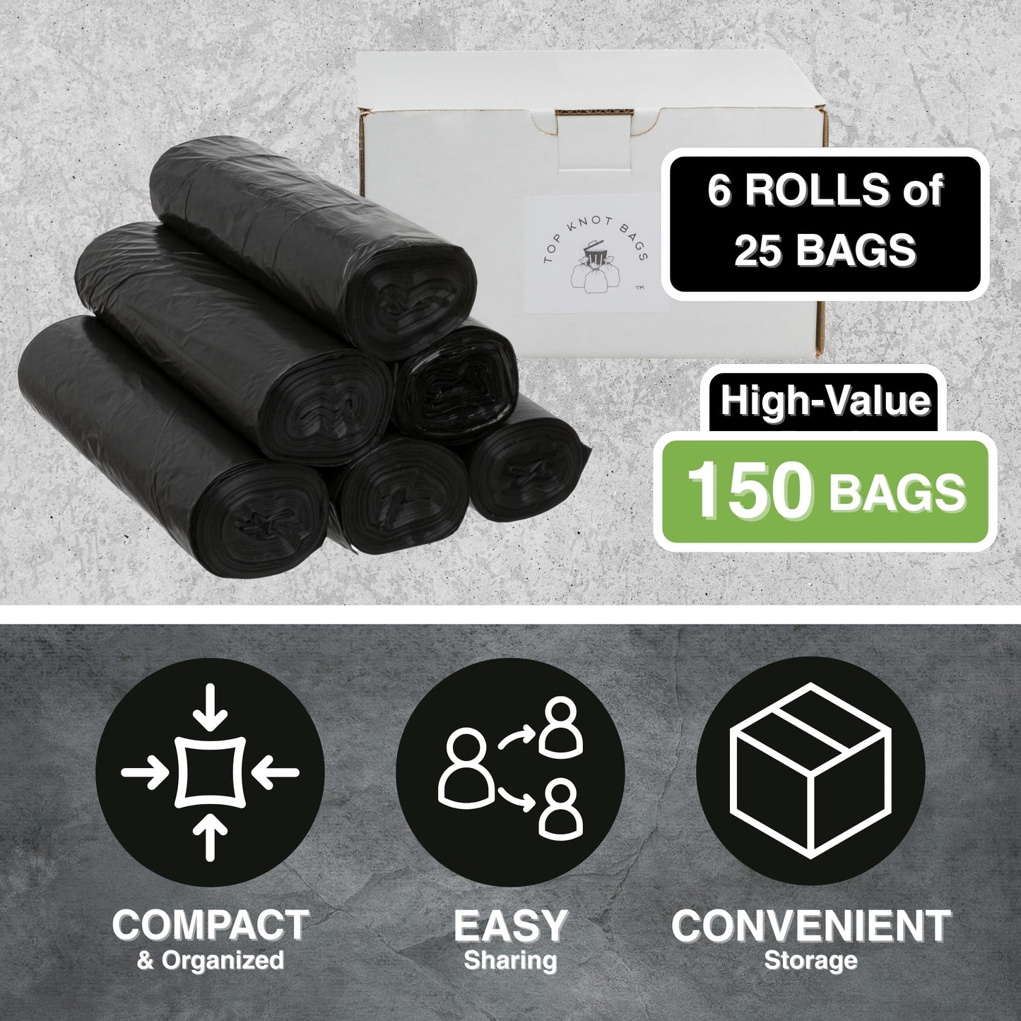 Top Knot Bags 45 Gallon Garbage Trash Bag 40X48" Black 150 Count Can Liner Bulk 40 Gallon 41 Gallon 42 Gallon 44 Gallon Made in USA
