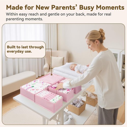 Granny Says Drawer Organizer Bins - 12 Pack Dresser Storage Dividers for Baby Clothes & Nursery - Pink