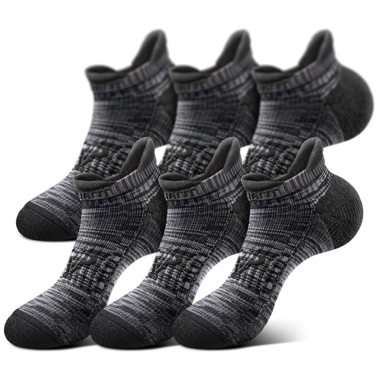 BULLIANT Men Active Running Socks 6-Pairs, Nylon Blend Cushioned Compression Ankle Socks, Arch Support Breathable Wicking(6Pairs,Shoes Size:Men 10-12)