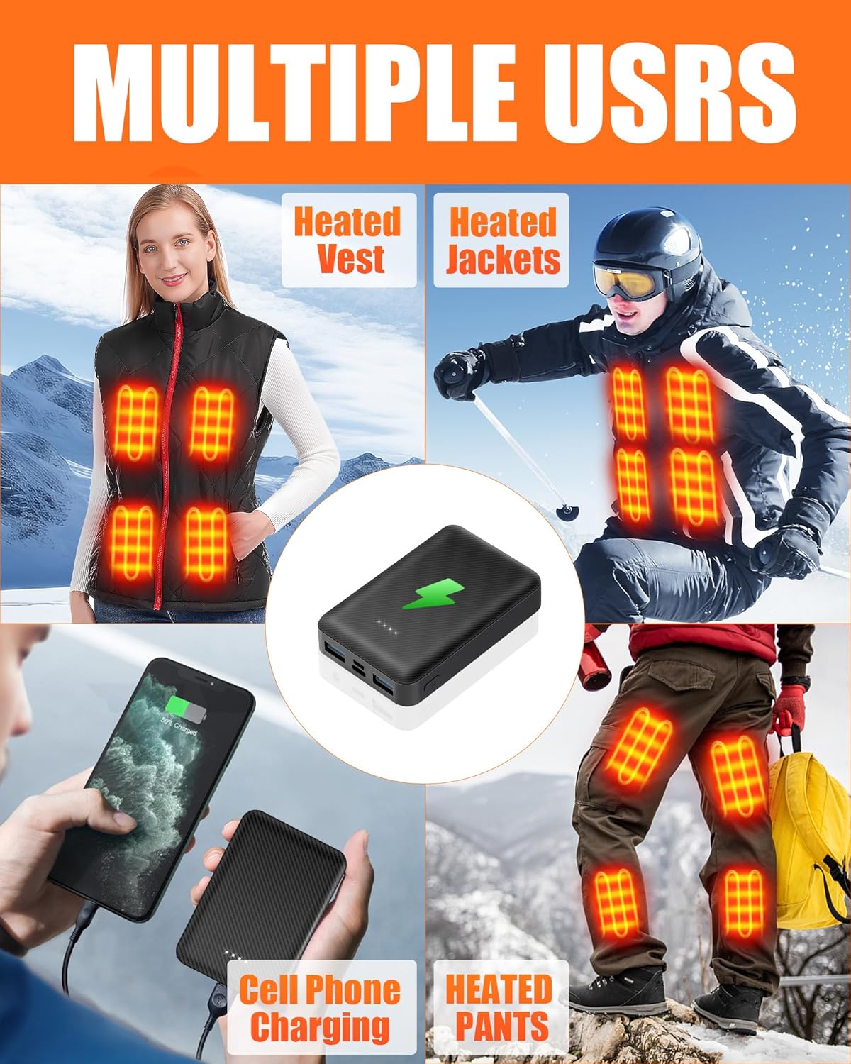 CYCYHEAT 10000mAh Pack 5V2A Pack 5V2A 10000mAh) Battery for Heated Vest Jacket Coat Pants and Heating Underwear, Heated