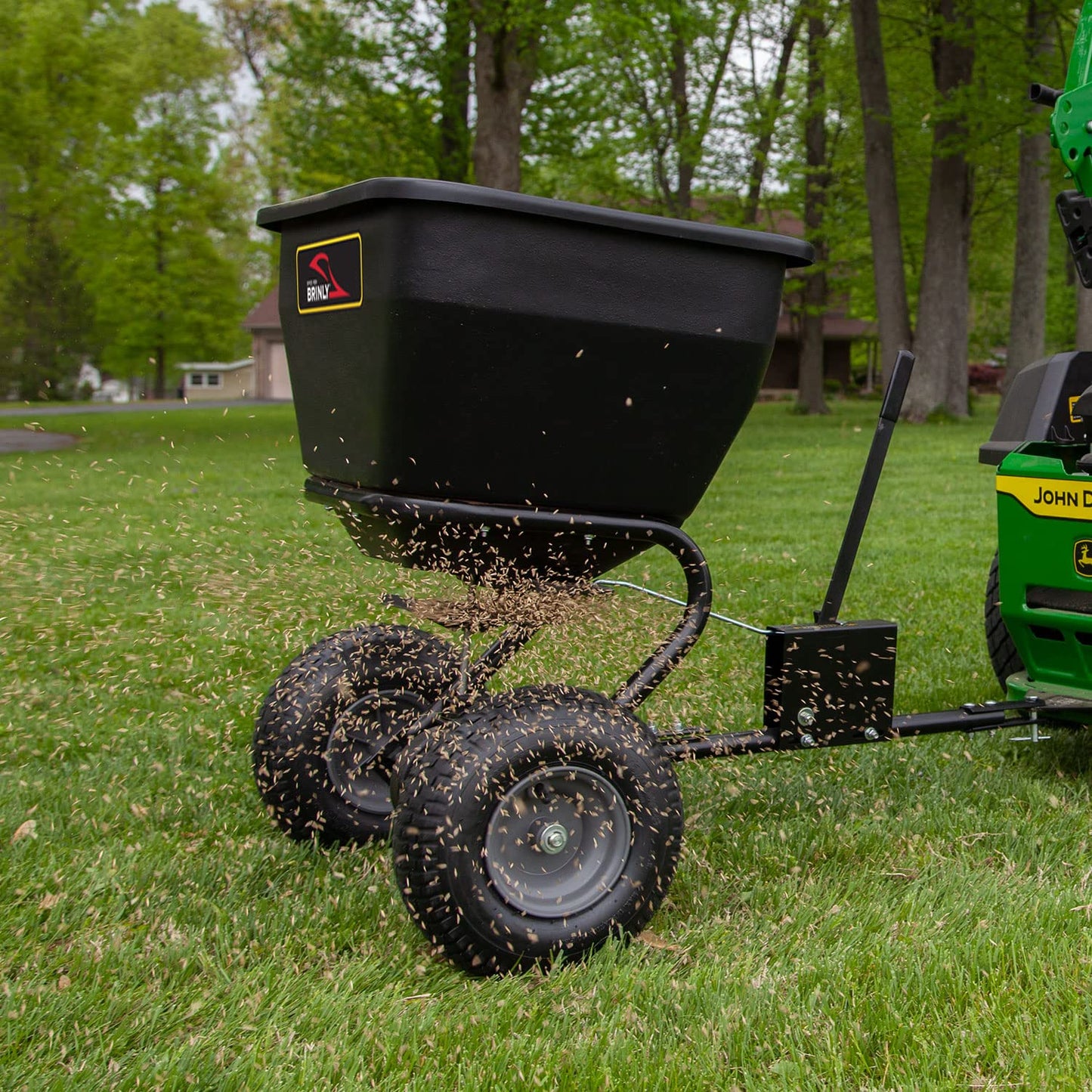 Brinly BS36BH-A Tow Behind Broadcast Spreader with Universal Hitch, 175 lb.+ -Flat Black