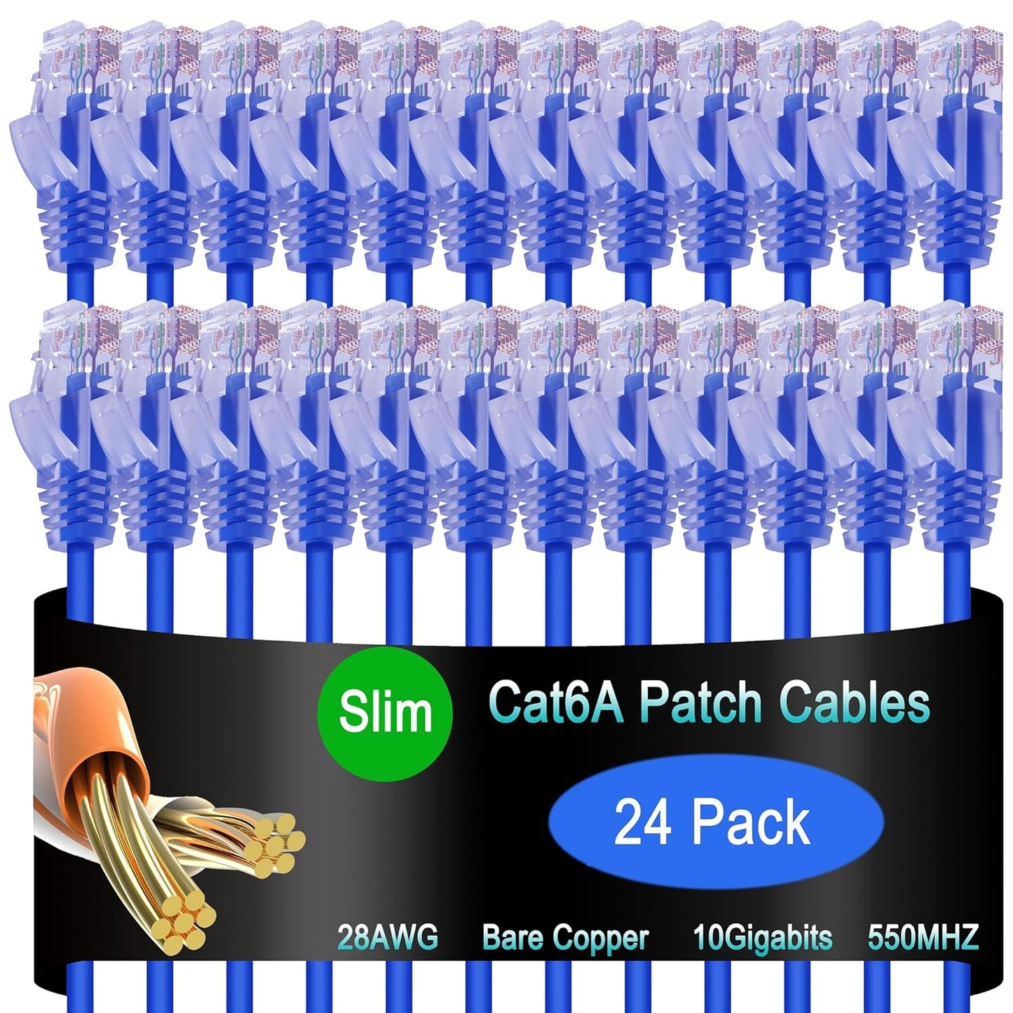 Lysymixs Cat6a 3 (24 Pack), Cat6a 6 10G, Slim Ethernet Patch Cable ft Patch Cable for Data Centers, Cat Cable Network