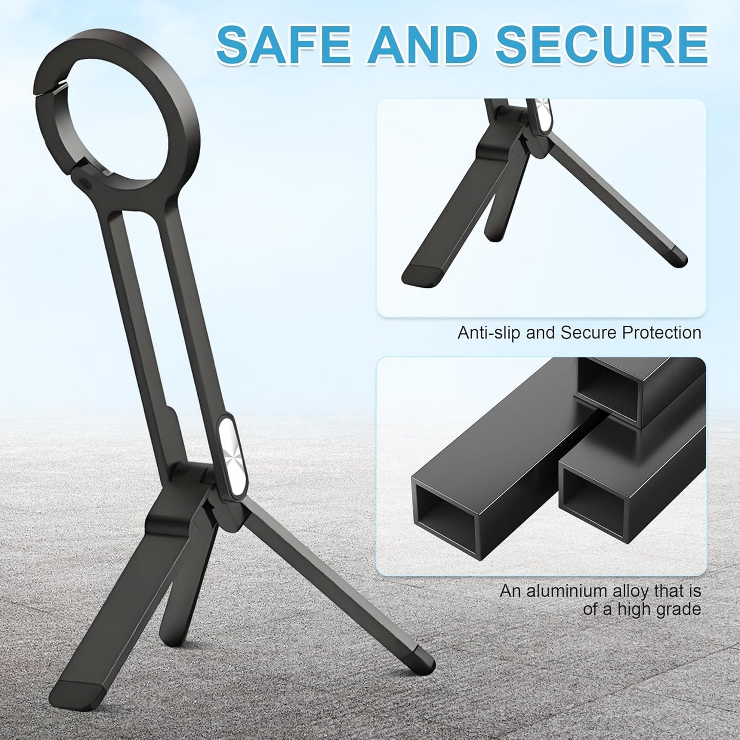 Acrebow 180 12-17(Black) Aluminum Alloy Phione Tripod, Carabiner Magnetic Phone Tripod for iPhone, Rotation & Strong