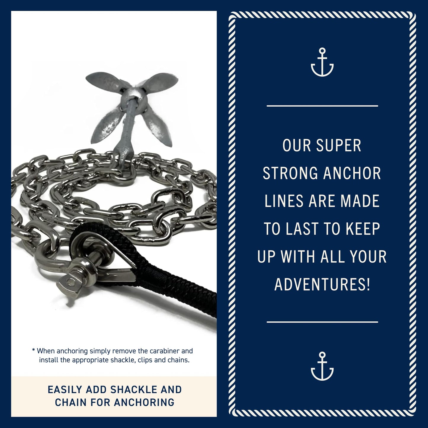 RainierSupplyCo Boat Anchor Rope - Double Braided Marine Rope Anchor Line - 50ft Nylon Boating Line with 316 Stainless Steel Thimble and Heavy Duty Marine Grade
