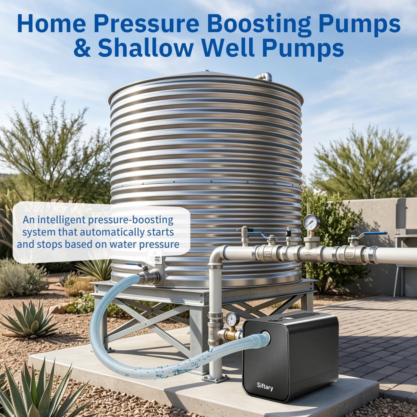 90 PSI Whole House Water Pressure Booster Pump, 1HP Self-Priming Constant Pressure Pump, 115V Permanent Magnet Motor, 1320 GPH High Flow for Home, Villa, Shower, Garden, Shallow Well System