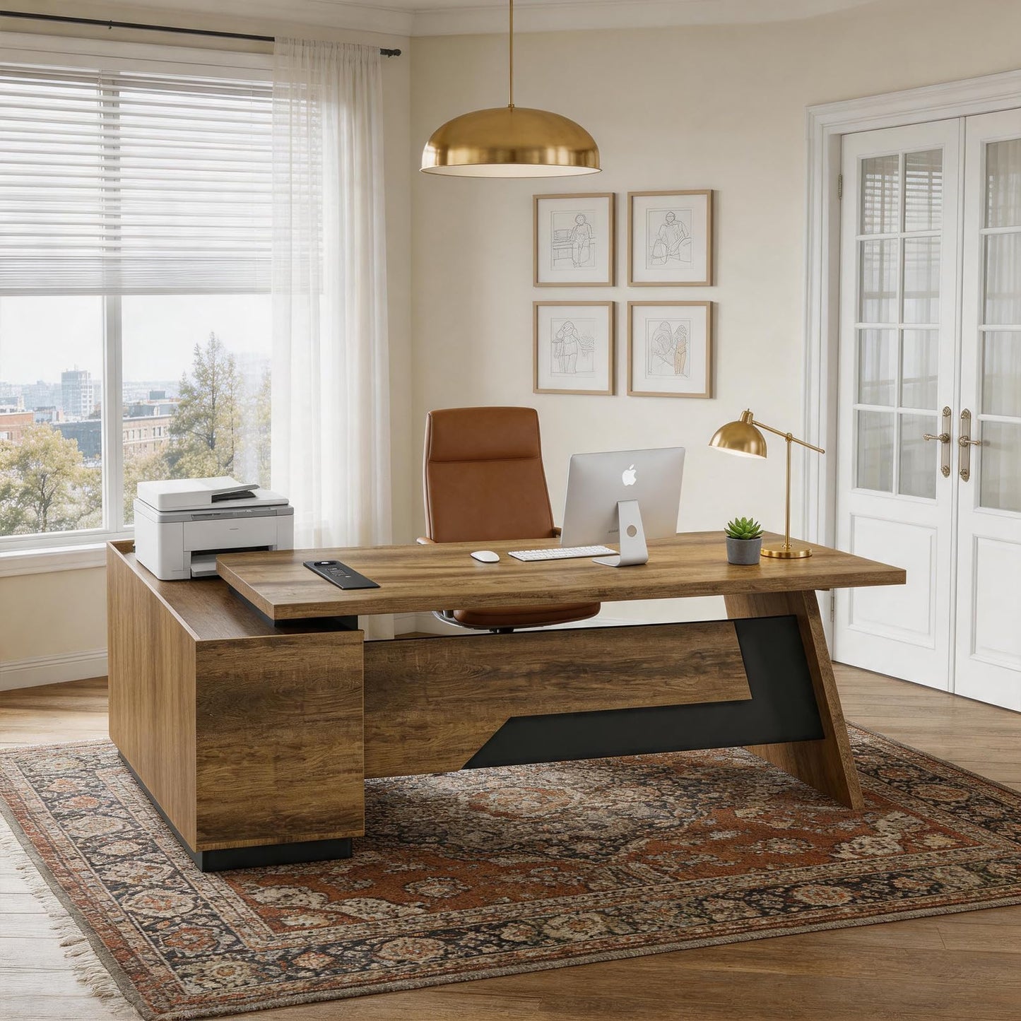 ONNAHOMEStlyle L-Shaped Executive Desk (71" or 79") | with Built-in Dual Charging & Wireless on Desktop | Drawers & Printer Space, Modern Office Desk for Home & Business Offices(Right)