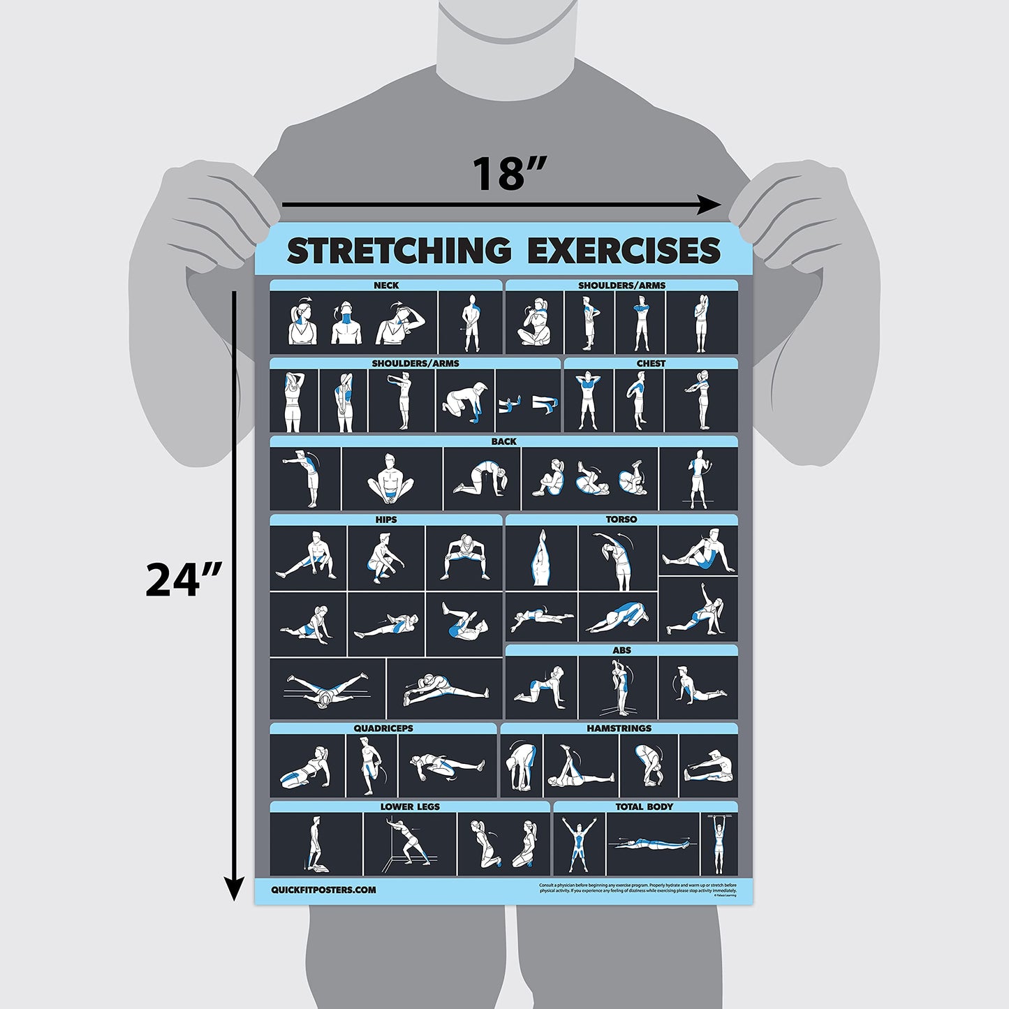 2 Pack Stretching Exercises and Muscular System Anatomy Poster Set - Laminated 2 Chart Set - Stretching Workout Routine & Muscle Anatomy Diagram [DARK] (LAMINATED, 18” x 24”)